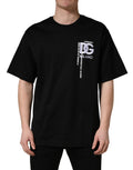 Dolce & Gabbana Black Logo Embroidered Men Crew Neck T-shirt