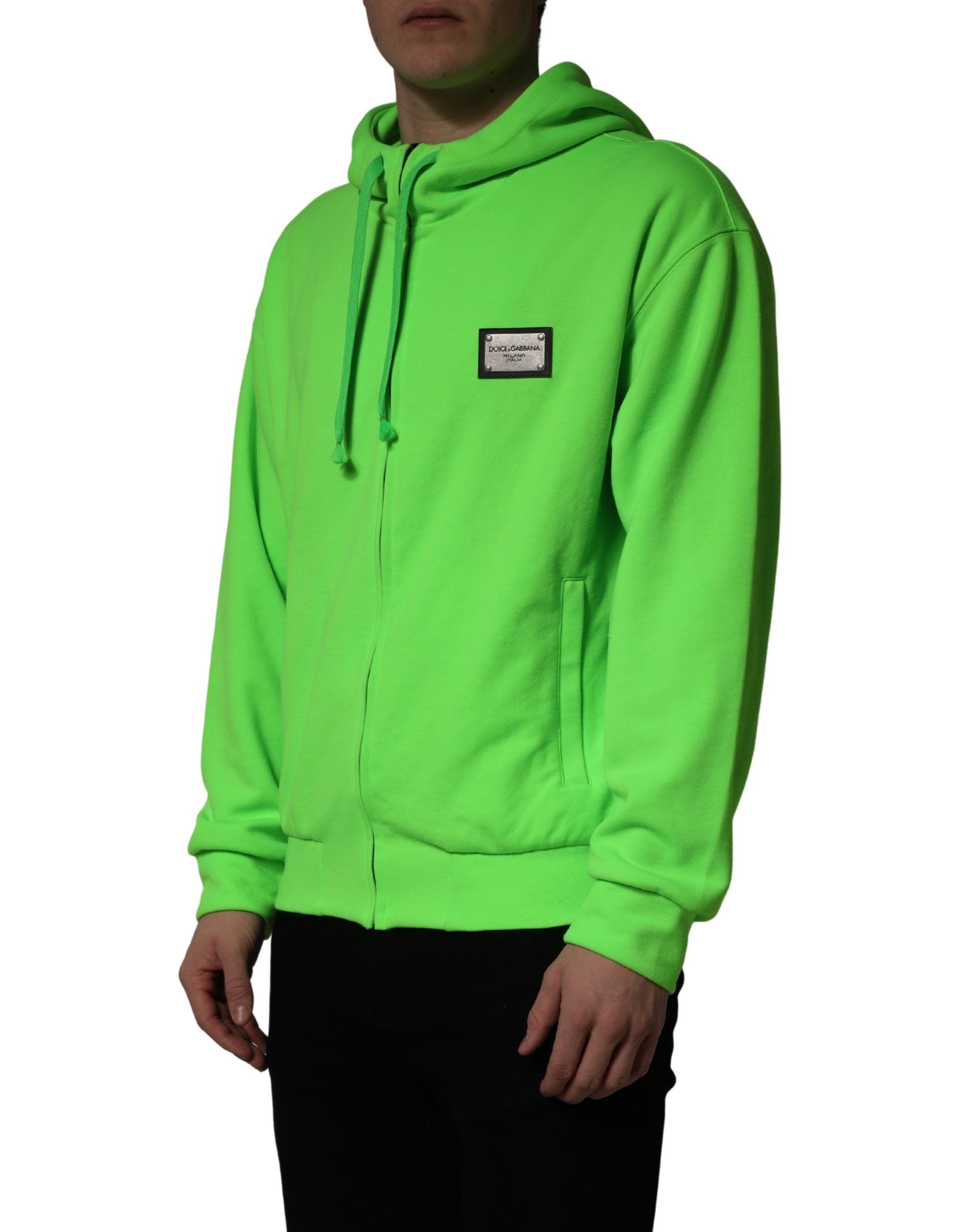Dolce & Gabbana Green FullZip Fleece HoodedSweatshirt Sweater