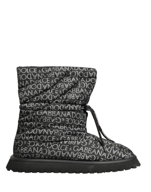 Dolce & Gabbana Black Logo Print Lace Up Snow Boots Shoes