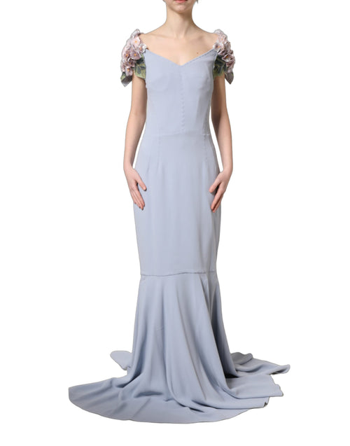 Dolce & Gabbana Light Blue Hydrangea Embellished Cap Sleeve Dress