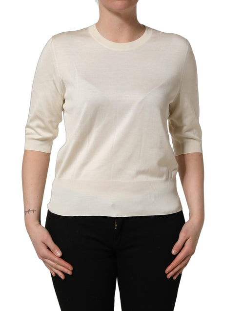 Dolce & Gabbana Off White 3/4 Sleeves Crewneck Pullover Sweater