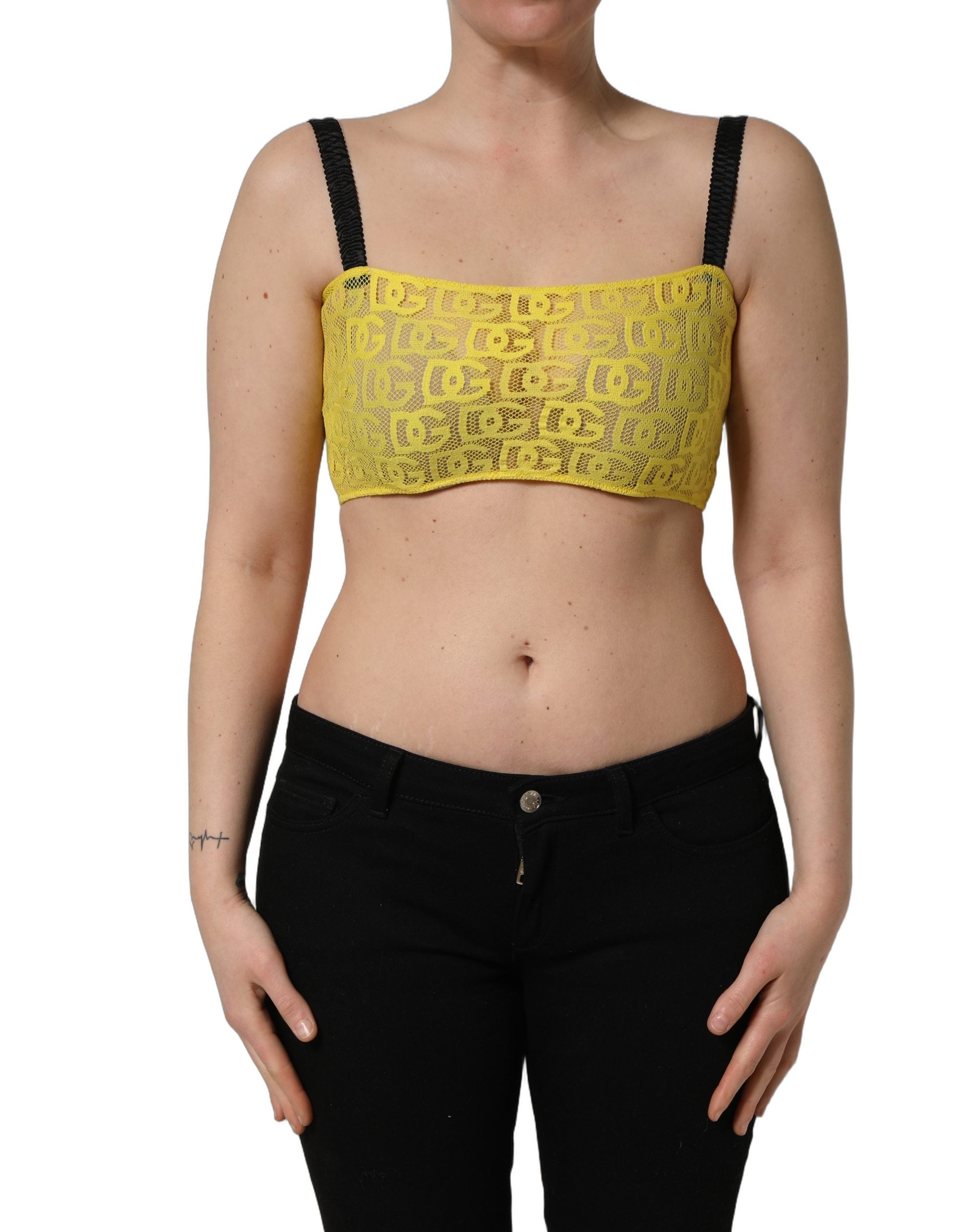Dolce & Gabbana Yellow Black Leopard Faux Leather Bra Top