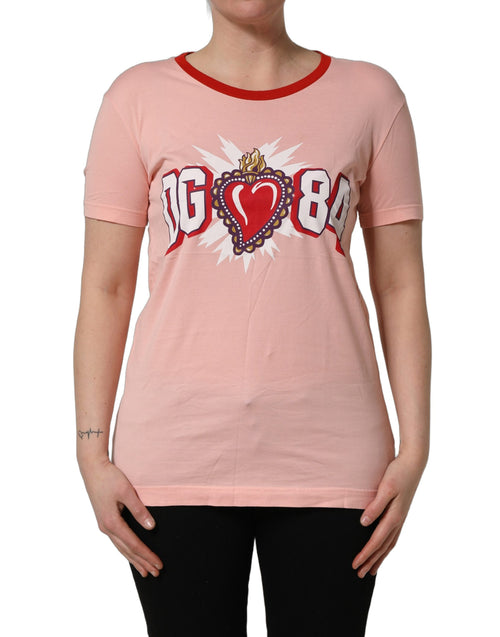 Dolce & Gabbana Pink Graphic Print Cotton Crew Neck T-shirt