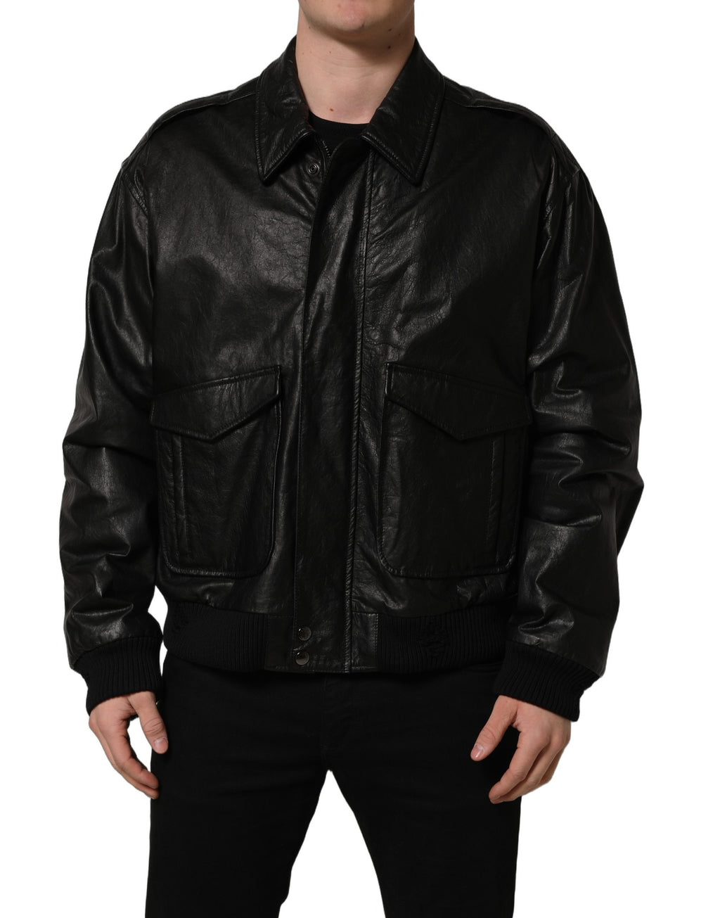 Dolce & Gabbana Black Leather Full Zip Men Biker Jacket