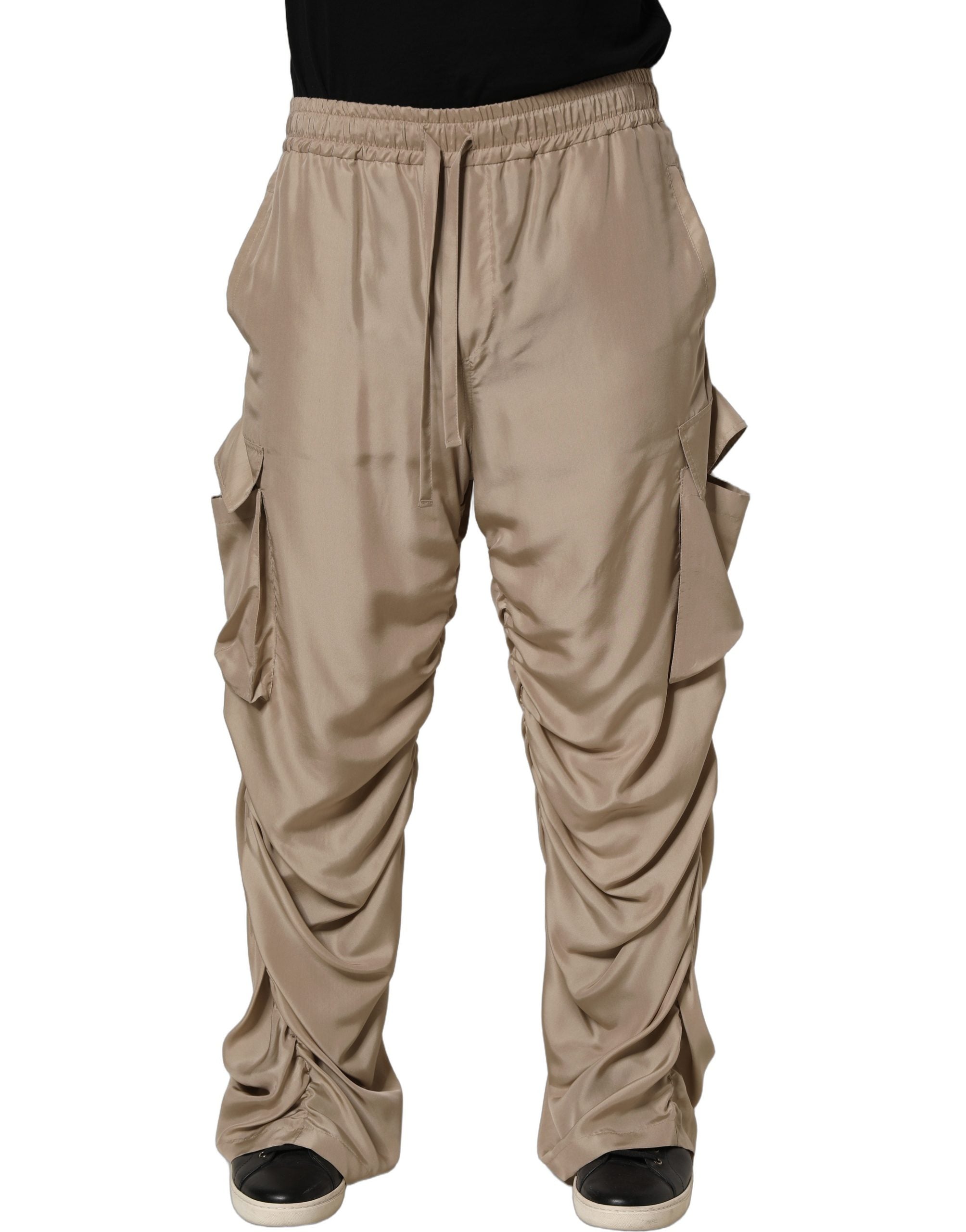 Dolce & Gabbana Brown Ruched Cargo Parachute Men Jogger Pants