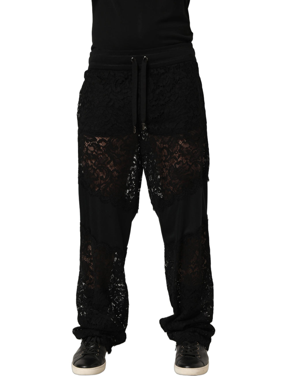 Dolce & Gabbana Black Lace Mid Waist Jogger Men Trouser Pants