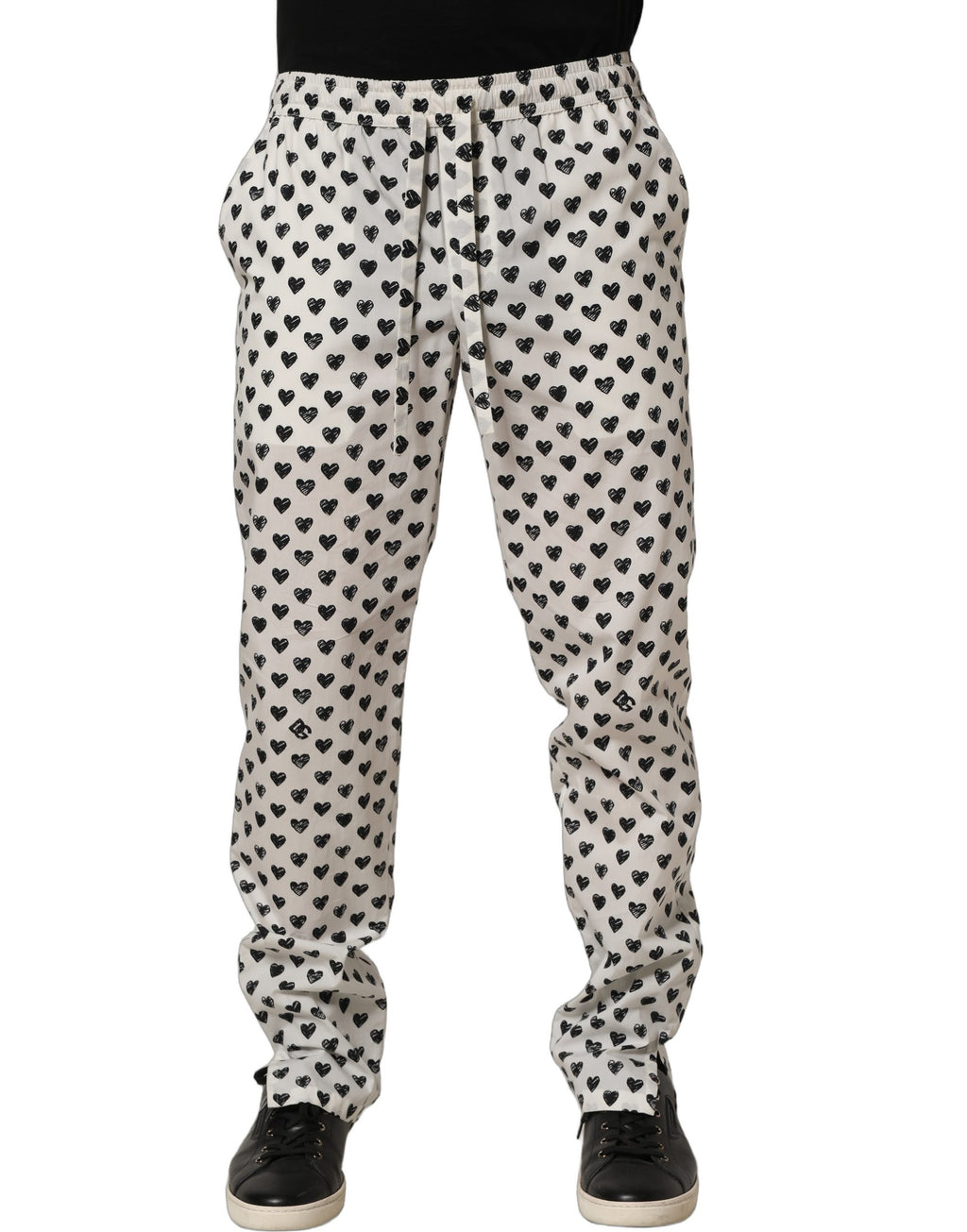 Dolce & Gabbana White Graphic Heart Print Men Trousers Pants