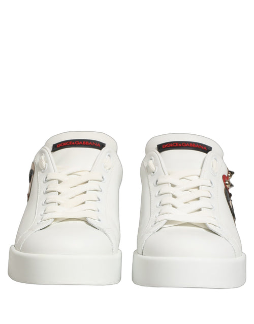 Dolce & Gabbana White Patch Calfskin Nappa Portofino Sneakers Shoes