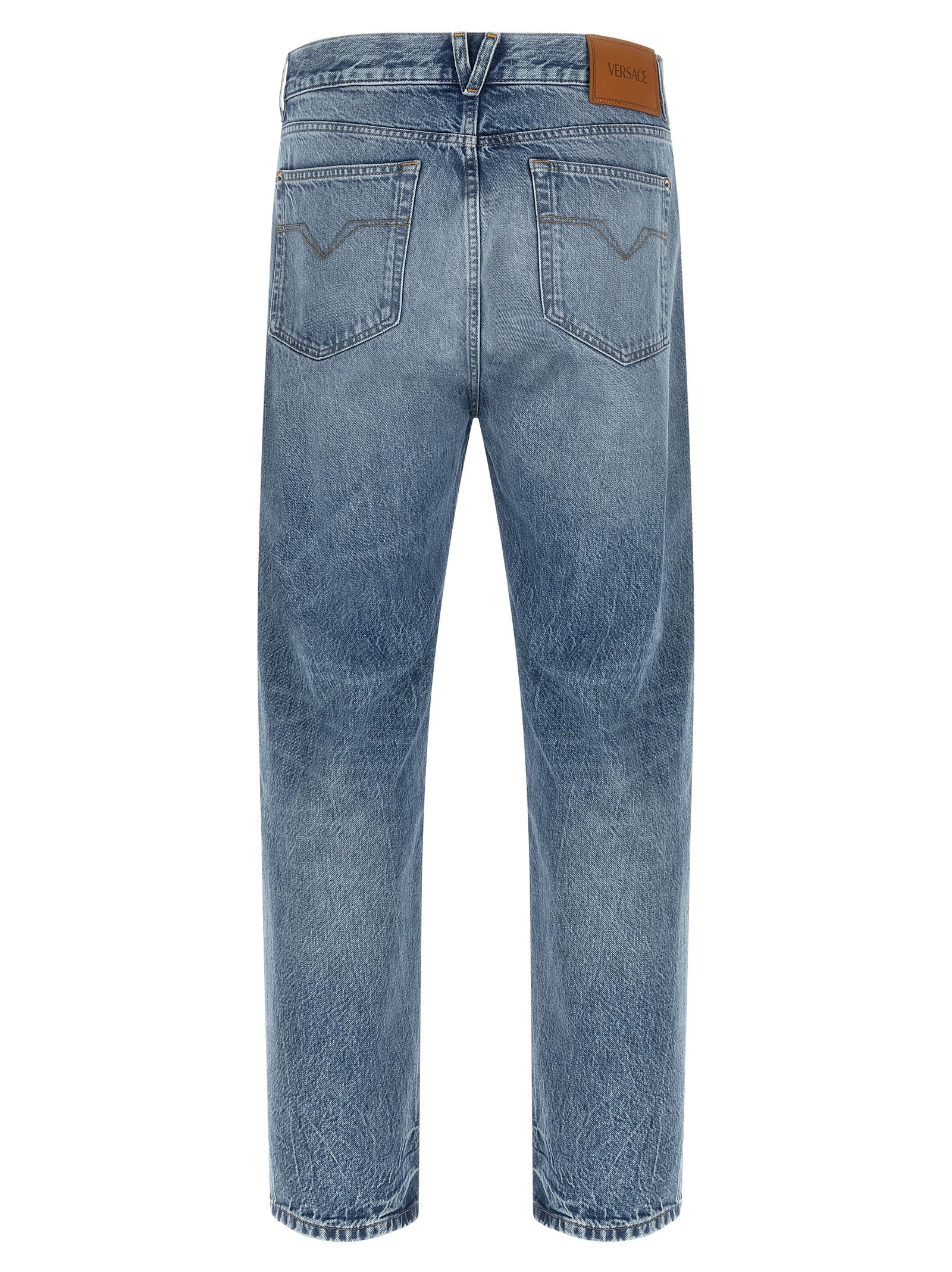 Versace Blue Cotton Straight-Leg Jeans