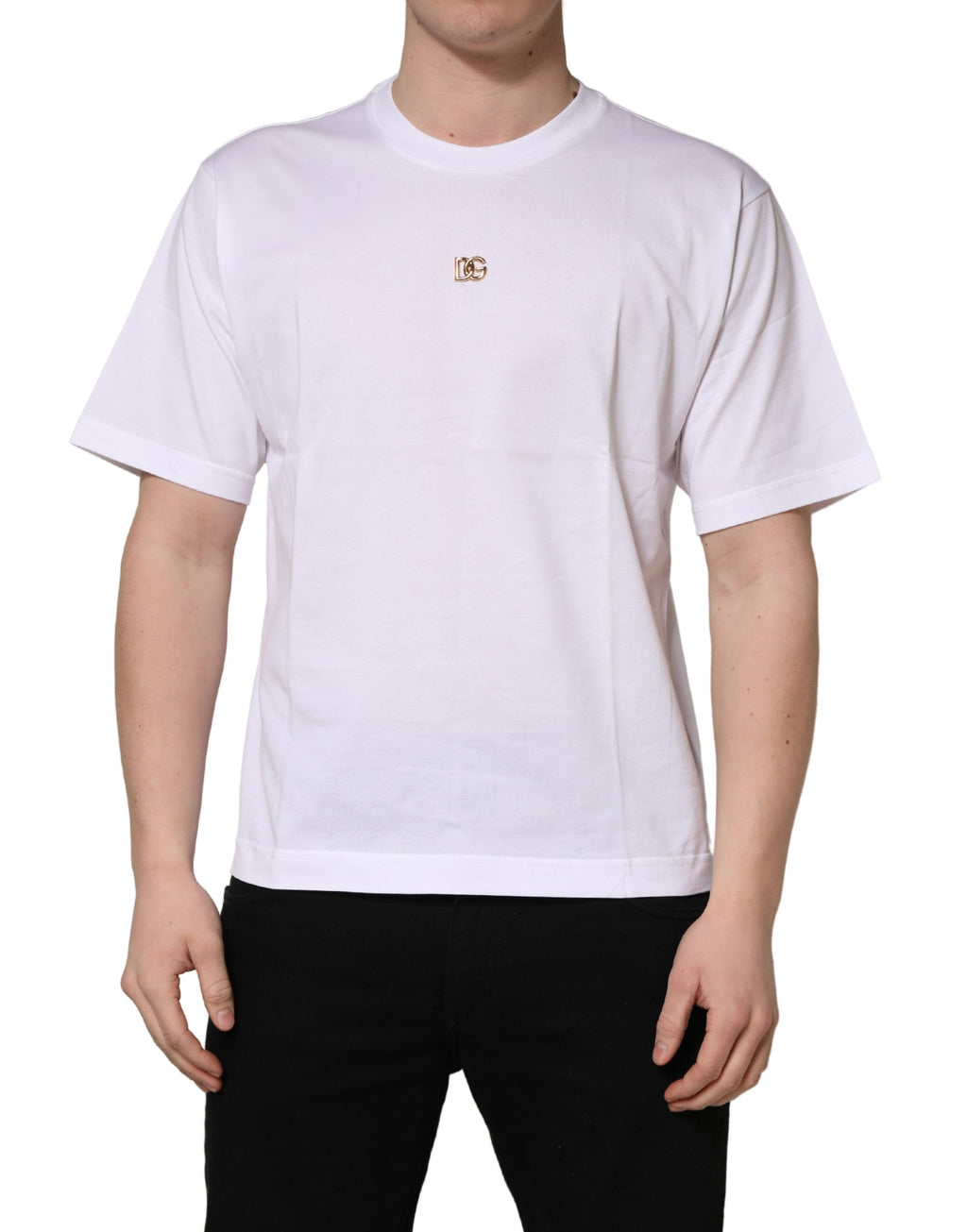 Dolce & Gabbana White Metal DG Logo Cotton Short Sleeves T-shirt