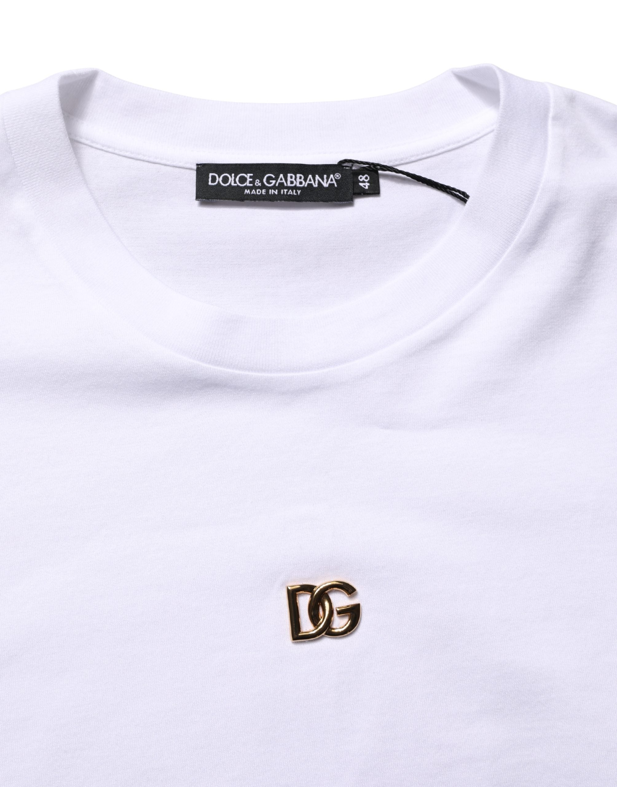 Dolce & Gabbana White Metal DG Logo Cotton Short Sleeves T-shirt
