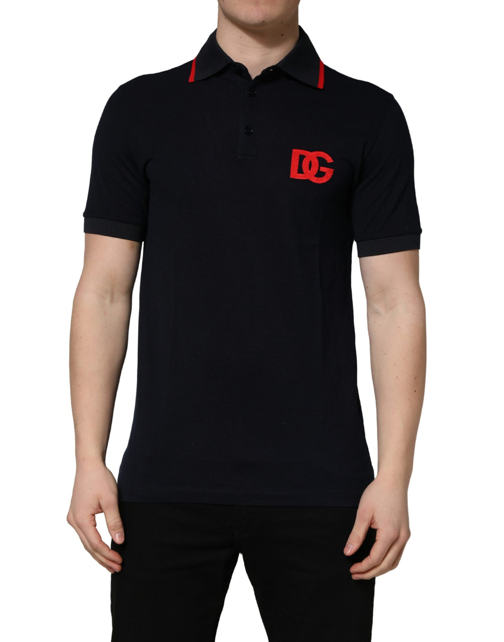 Dolce & Gabbana Black DG Logo Print Short Sleeve Polo T-shirt