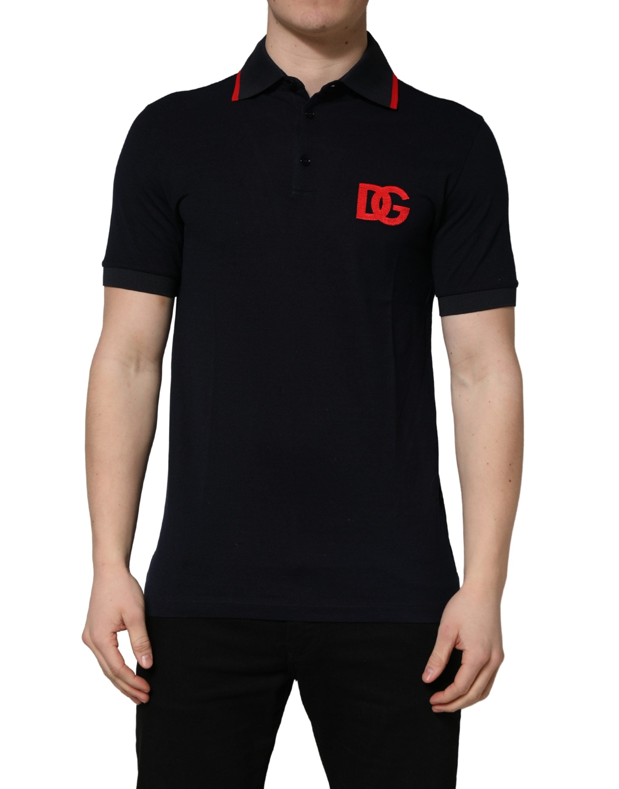 Dolce & Gabbana Black DG Logo Print Short Sleeve Polo T-shirt