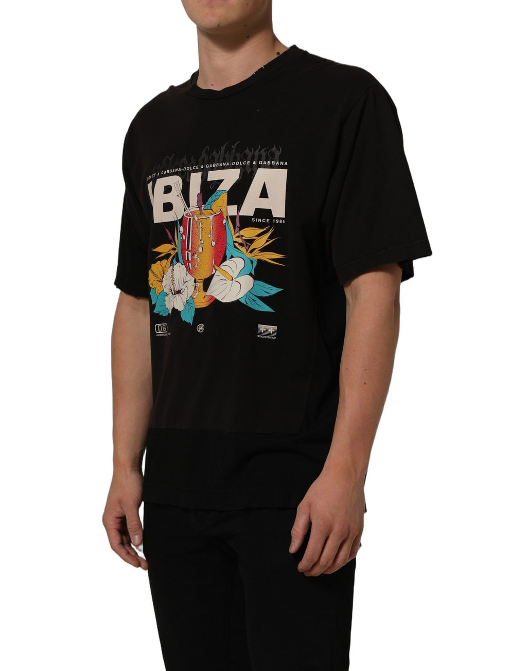 Dolce & Gabbana Black Tropical "IBIZA" Men Crew Neck T-shirt