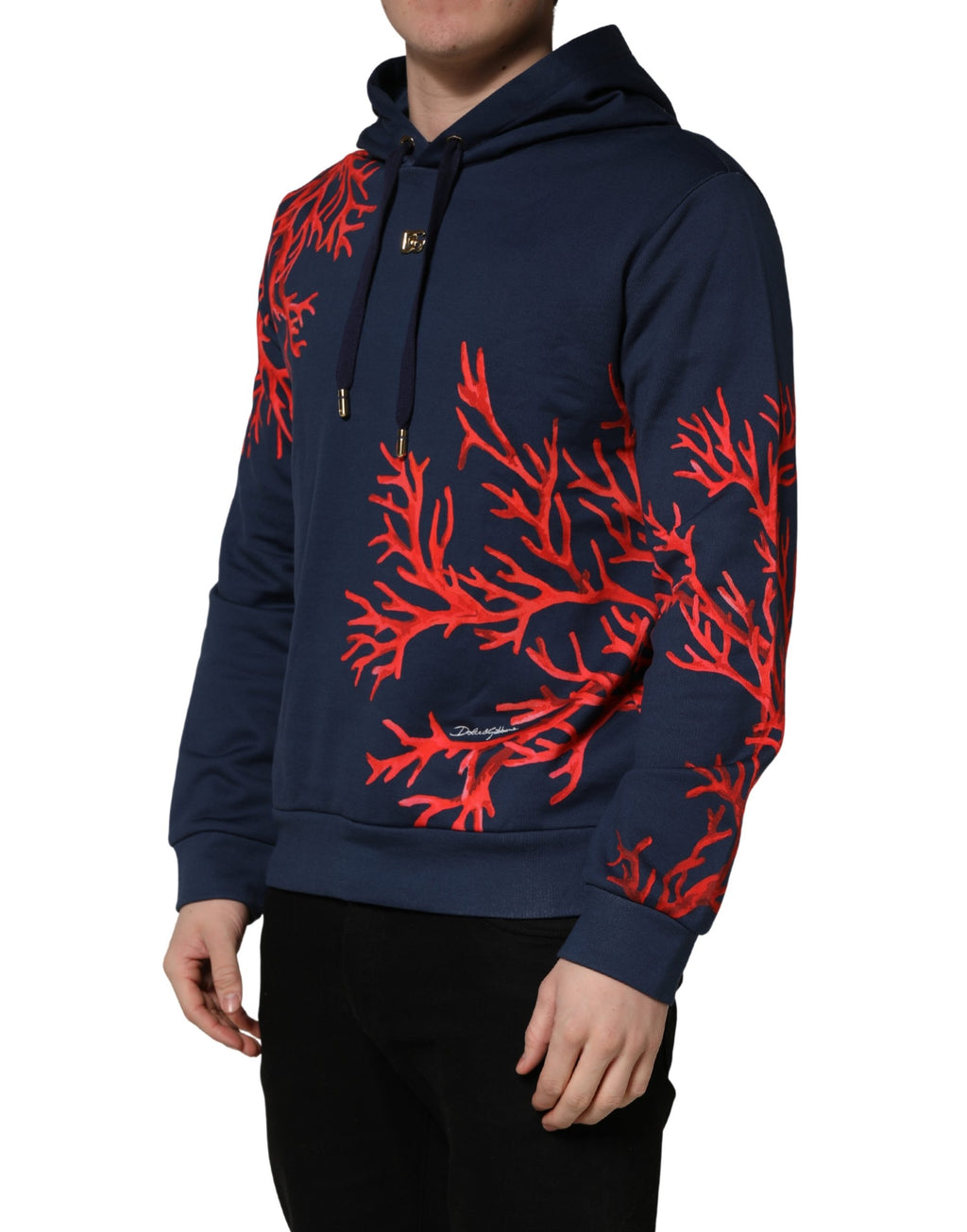 Dolce & Gabbana Blue Cotton Coral Logo Hooded Sweatshirt Sweater