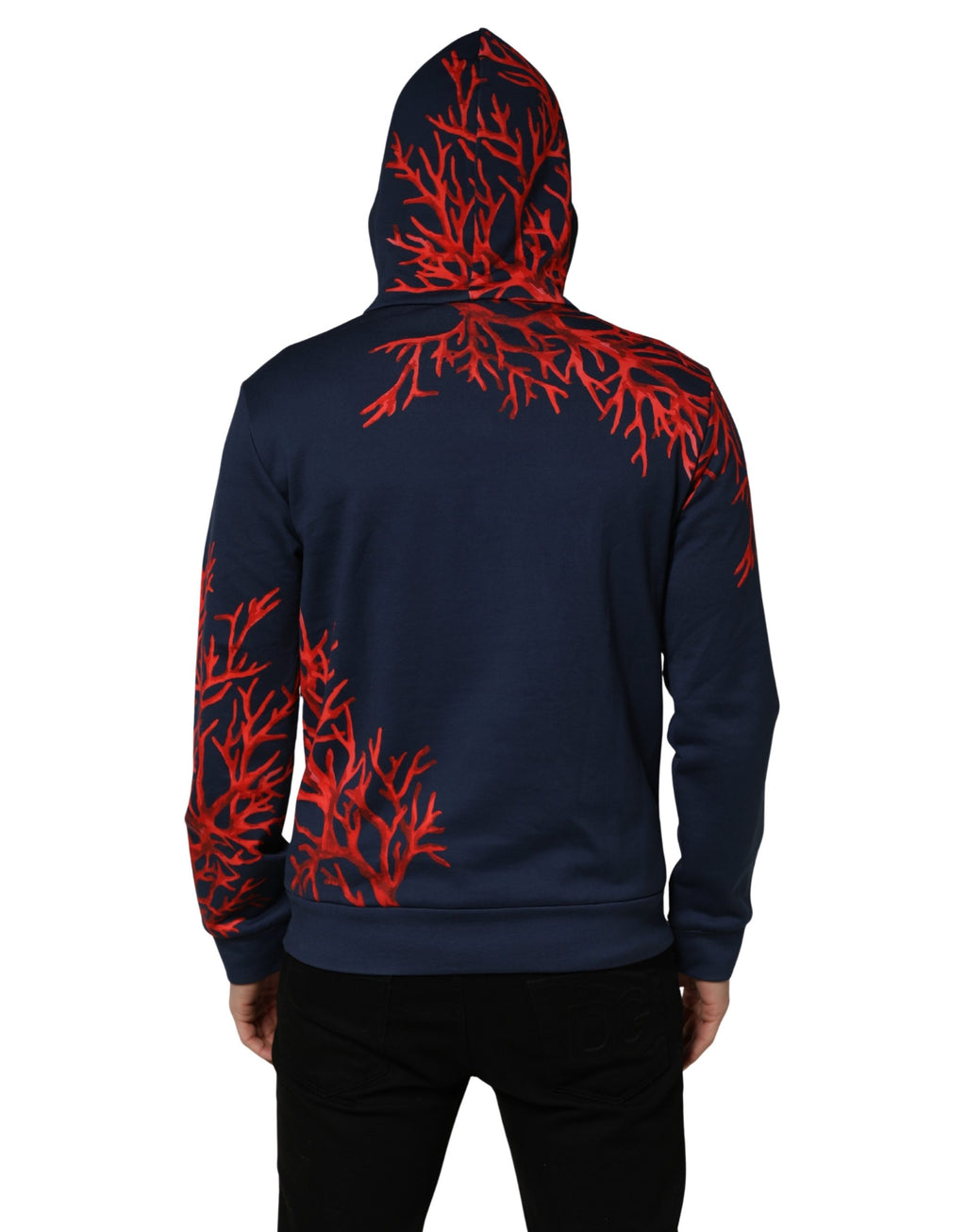 Dolce & Gabbana Blue Cotton Coral Logo Hooded Sweatshirt Sweater