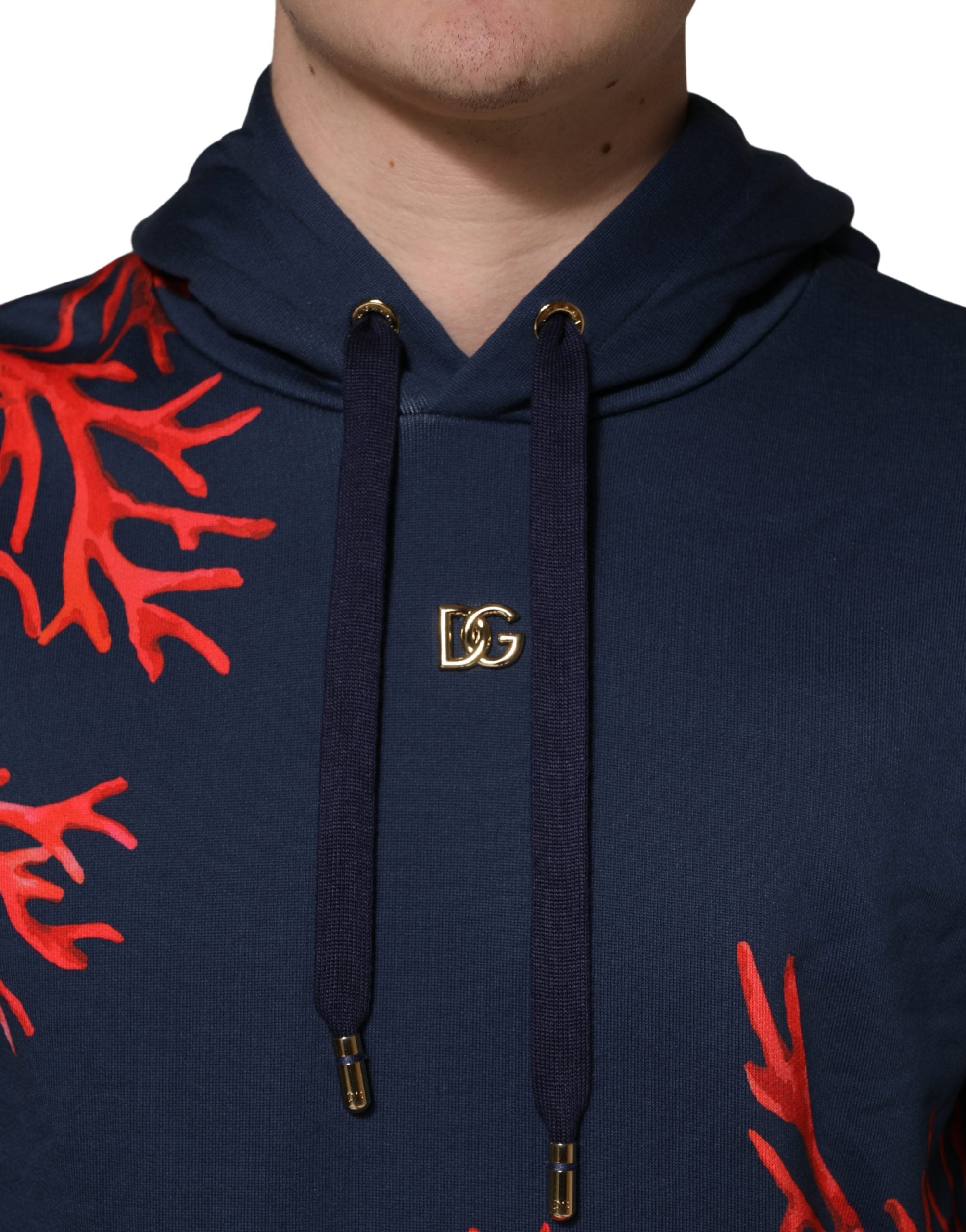 Dolce & Gabbana Blue Cotton Coral Logo Hooded Sweatshirt Sweater