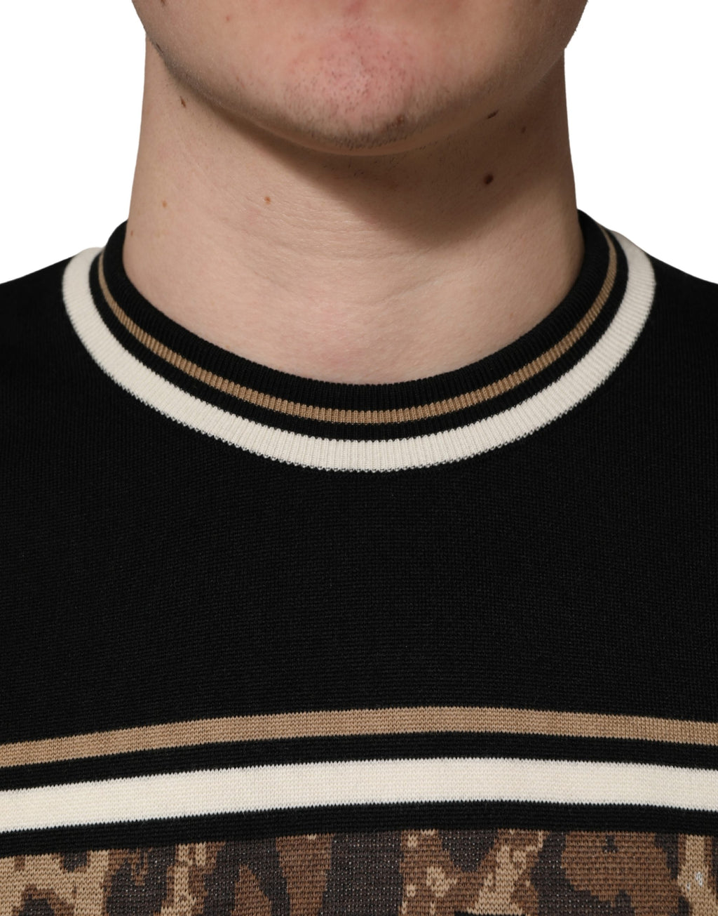 Dolce & Gabbana Black Leopard Wool Crew Neck Men Pullover Sweater