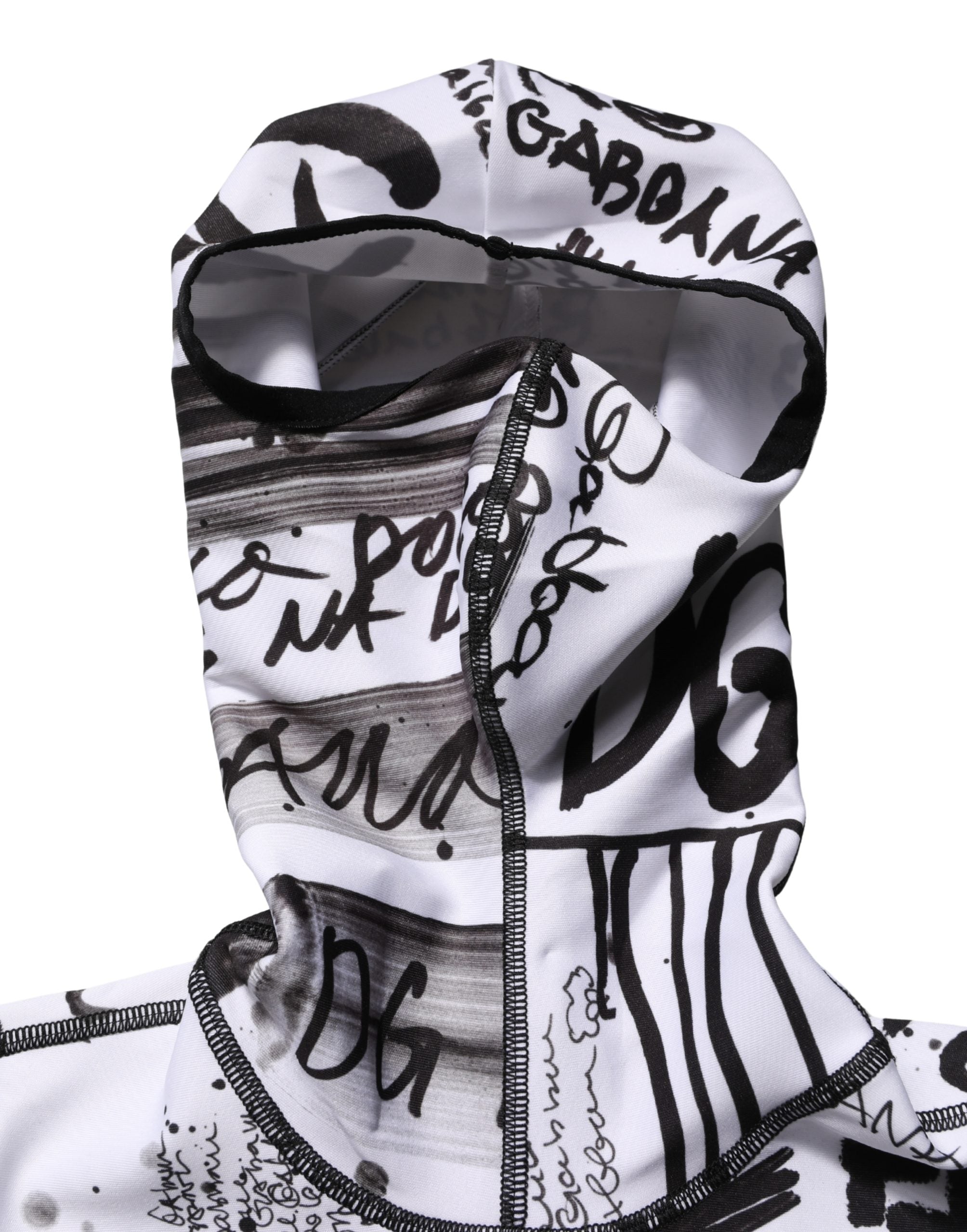 Dolce & Gabbana White Jersey Graffiti Print Balaclava Hood Sweater