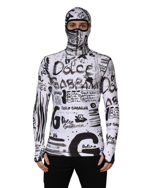 Dolce & Gabbana White Jersey Graffiti Print Balaclava Hood Sweater