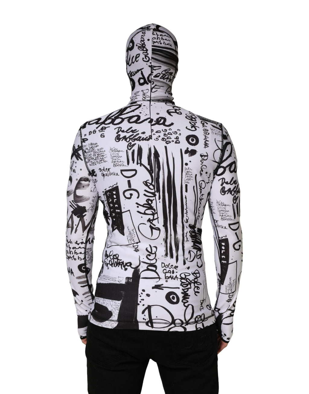 Dolce & Gabbana White Jersey Graffiti Print Balaclava Hood Sweater