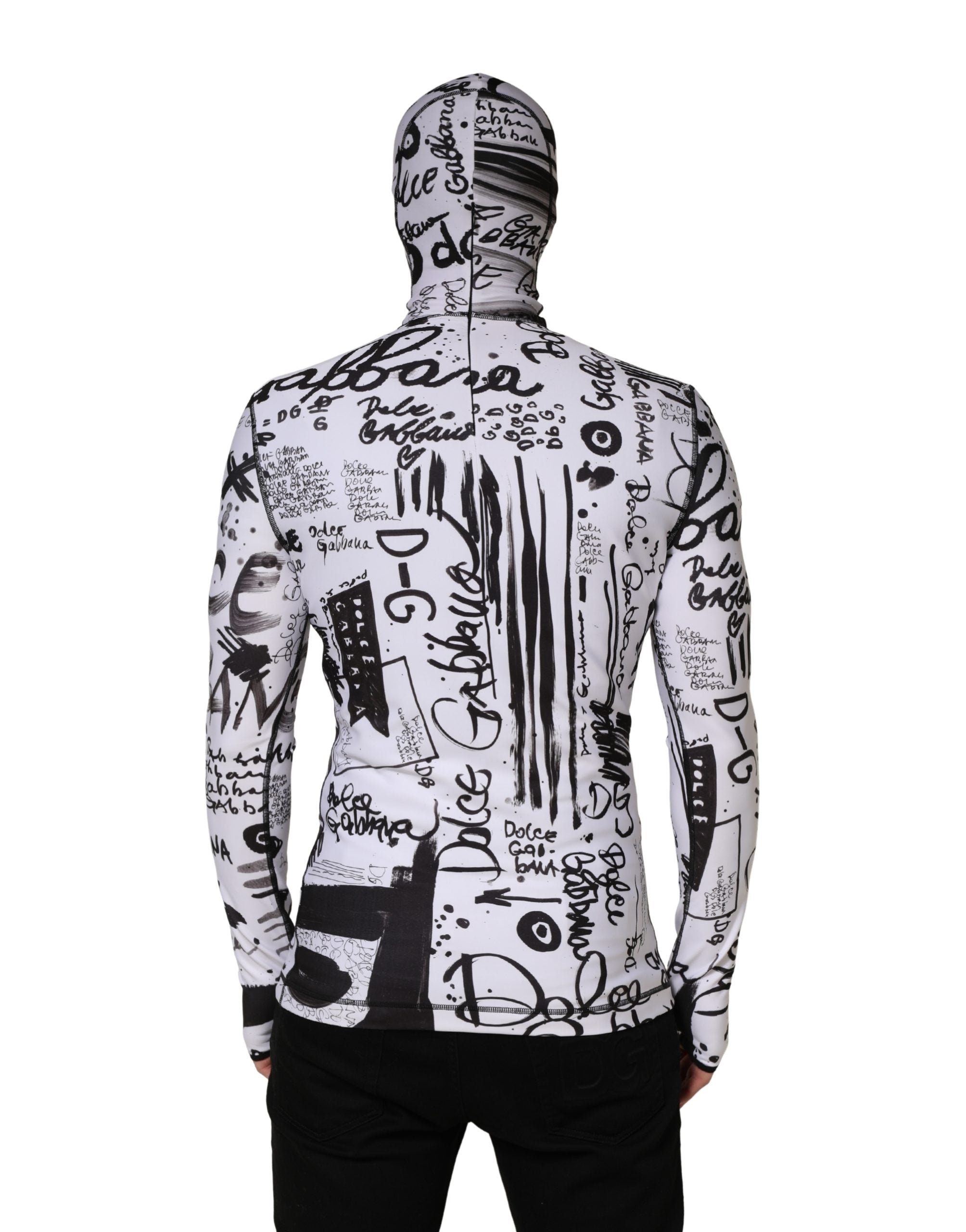 Dolce & Gabbana White Jersey Graffiti Print Balaclava Hood Sweater