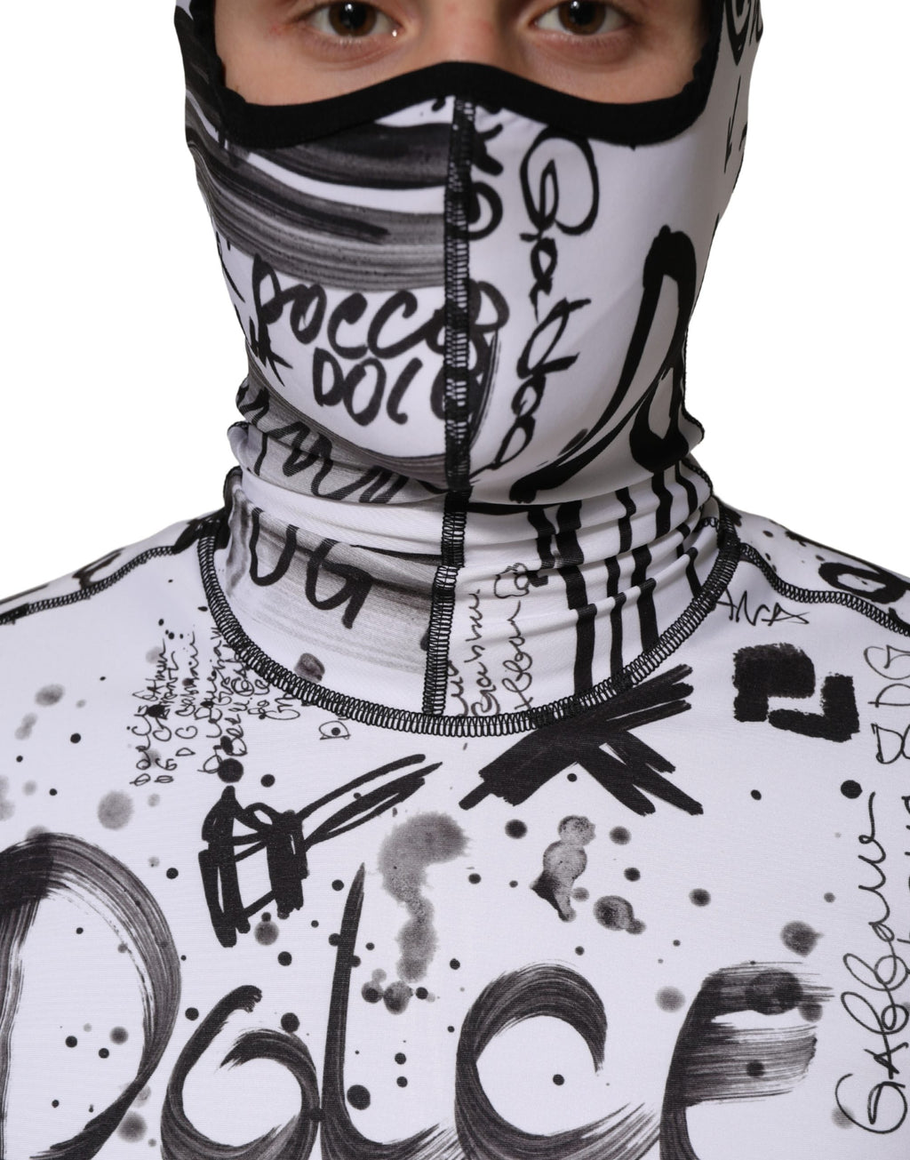 Dolce & Gabbana White Jersey Graffiti Print Balaclava Hood Sweater