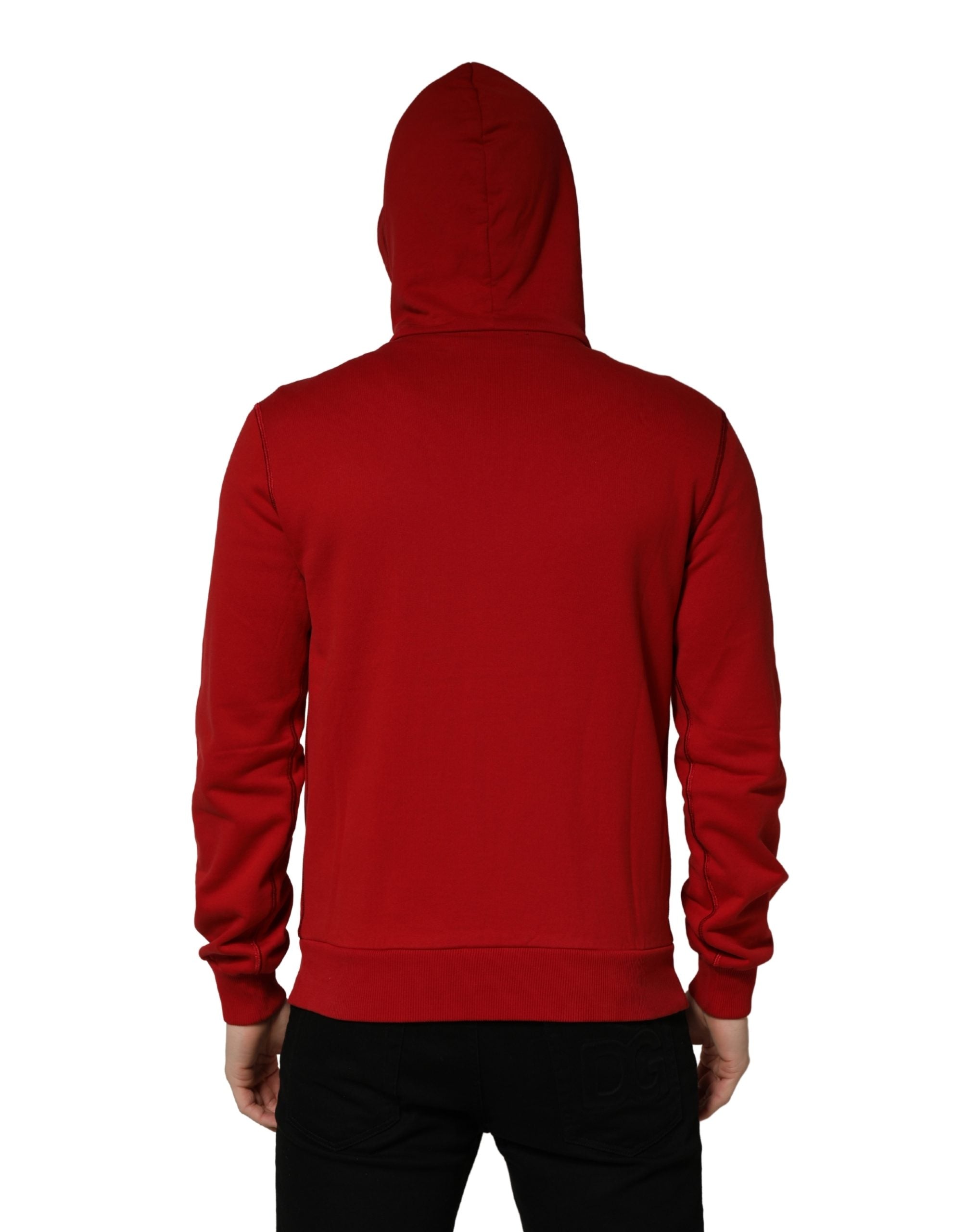 Dolce & Gabbana Red Embroidered Logo Hooded Full Zip Sweater