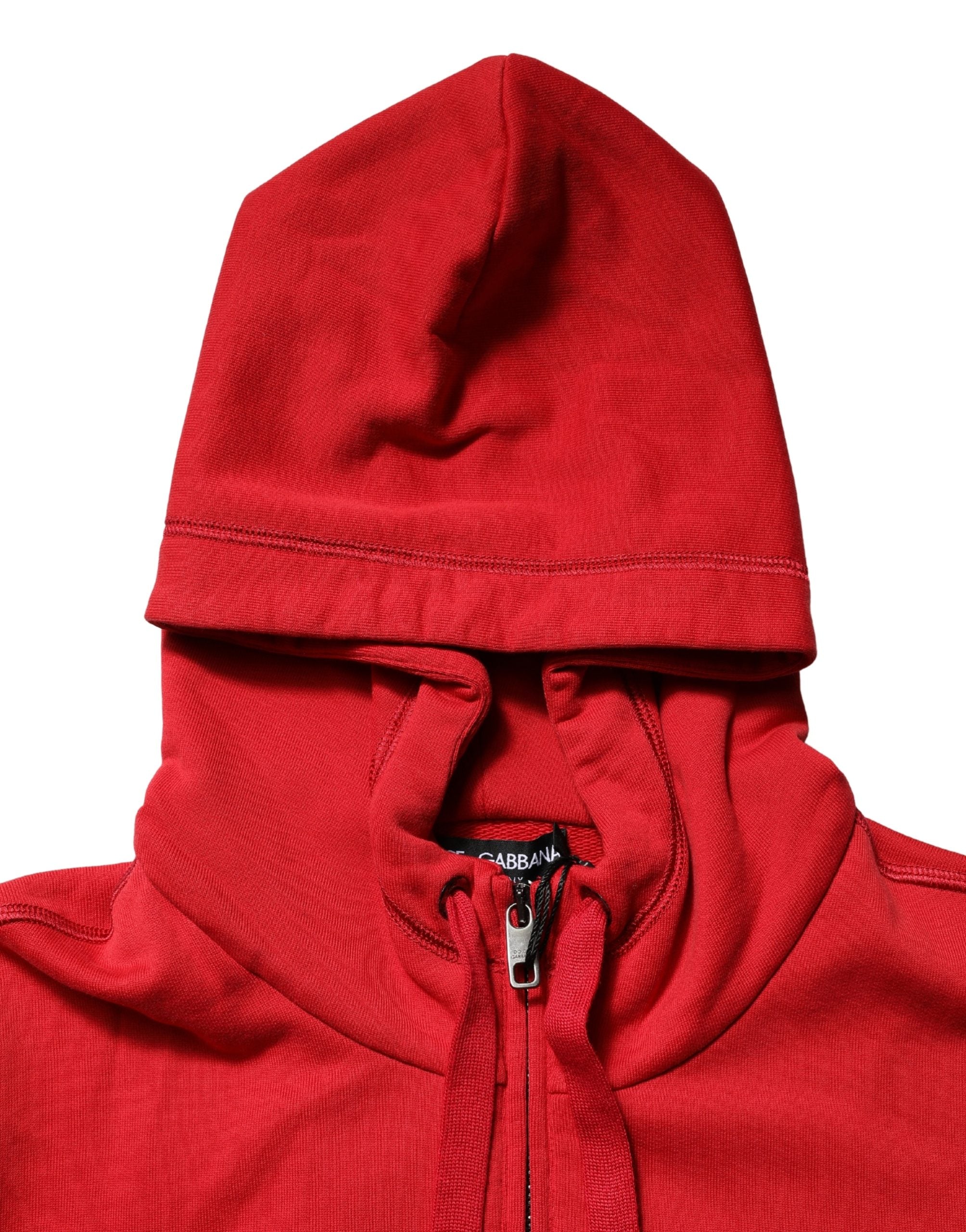 Dolce & Gabbana Red Embroidered Logo Hooded Full Zip Sweater
