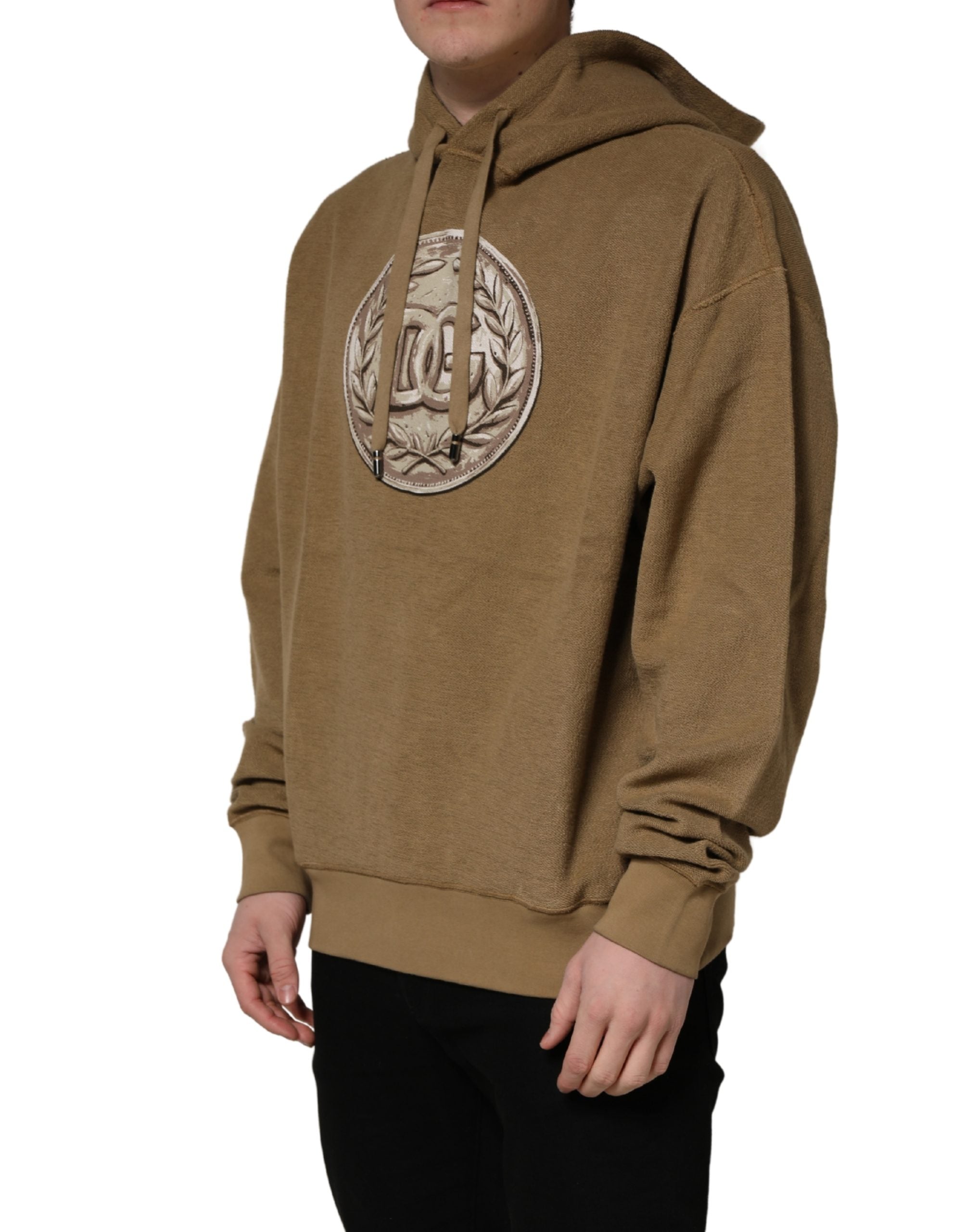 Dolce & Gabbana Brown Cotton Logo Coin Hooded Pullover Sweater