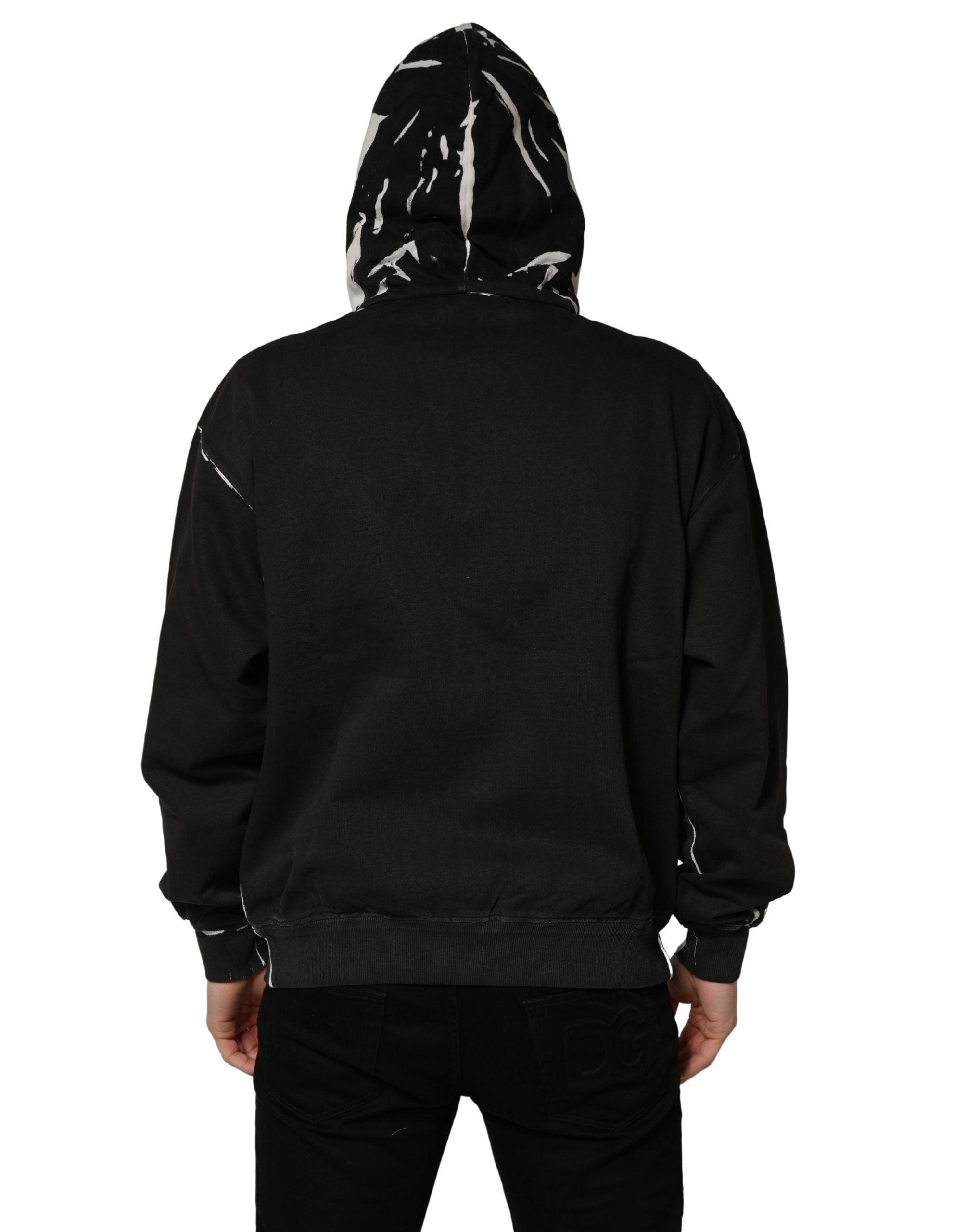 Dolce & Gabbana Black Cotton Logo Hooded Full Zip Sweater