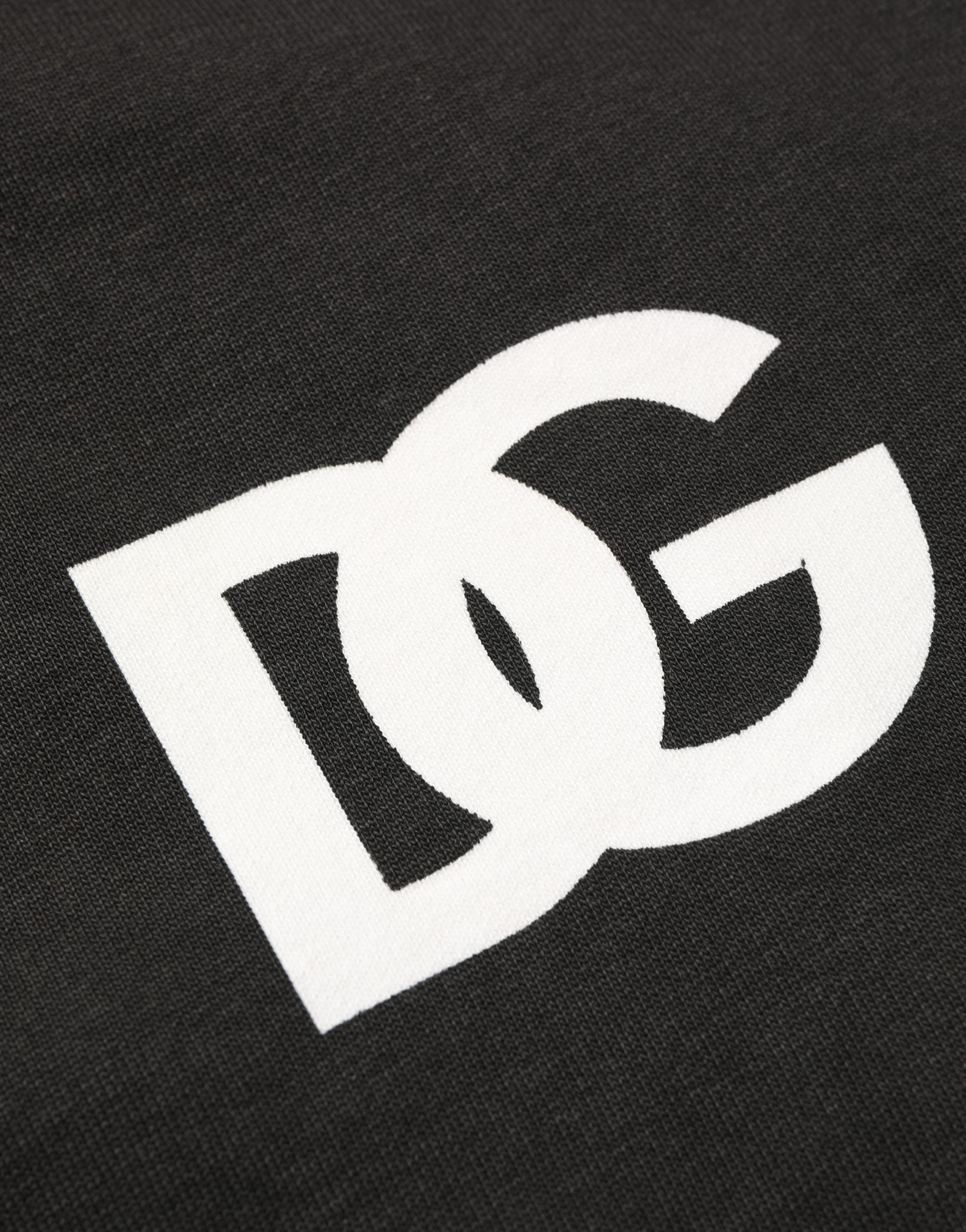 Dolce & Gabbana Black Cotton Logo Hooded Full Zip Sweater