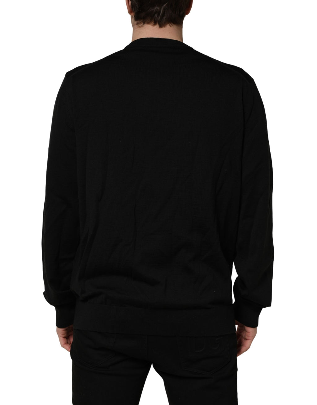 Dolce & Gabbana Black Graphic Logo Crew Neck Wool Pullover Sweater