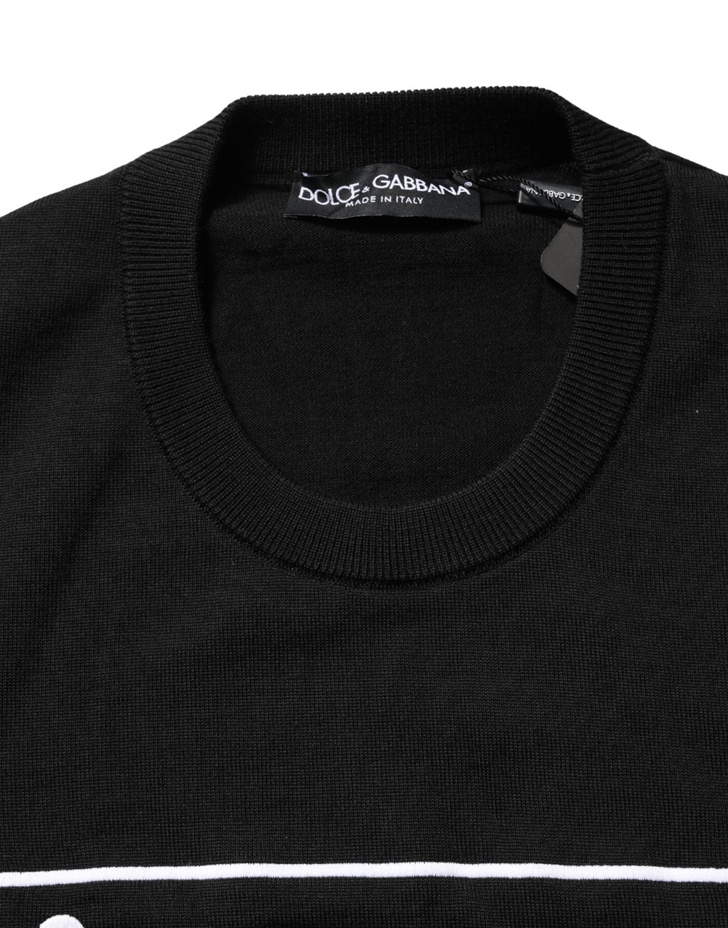 Dolce & Gabbana Black Graphic Logo Crew Neck Wool Pullover Sweater