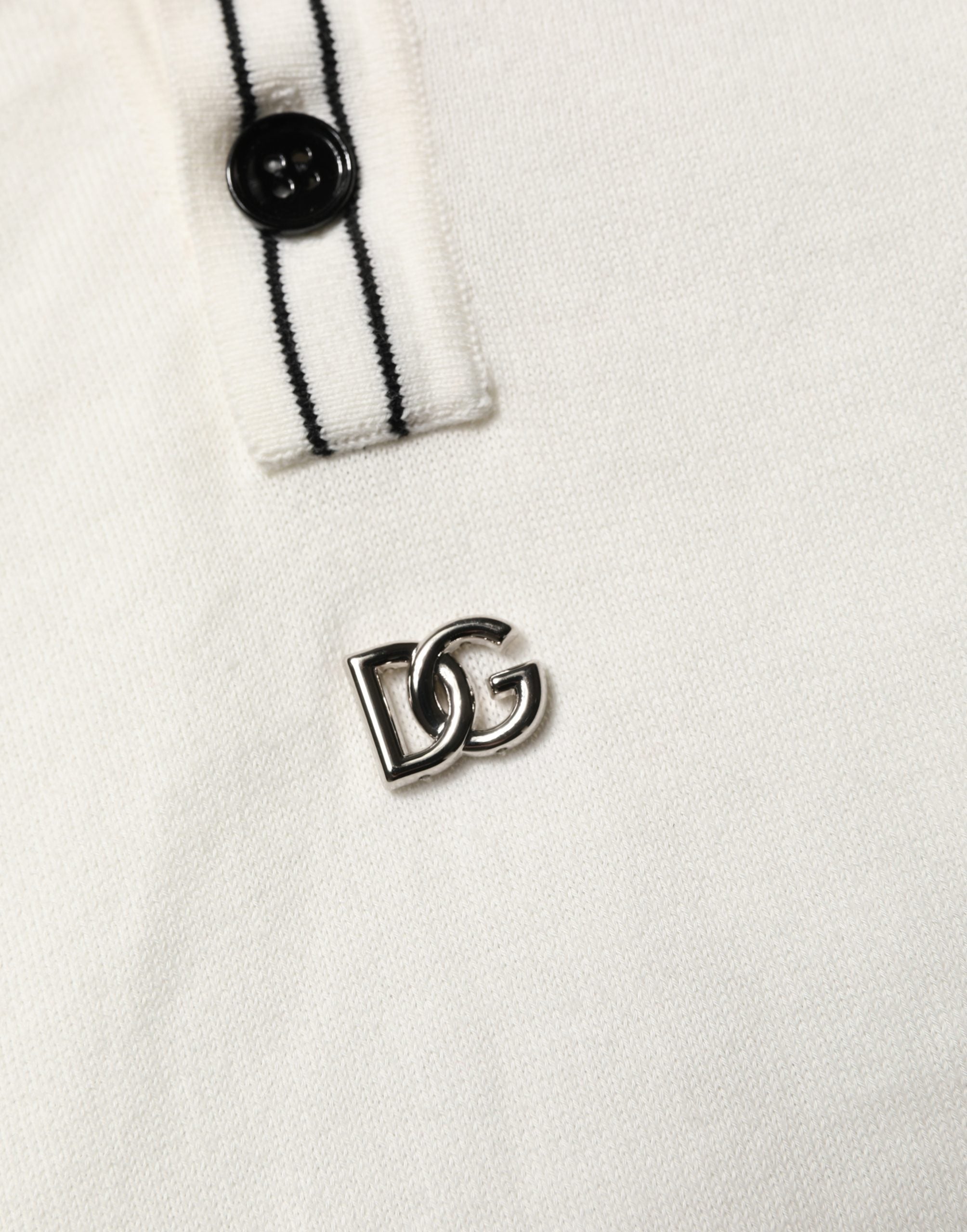 Dolce & Gabbana White Cotton Blend Men Polo Pullover Sweater