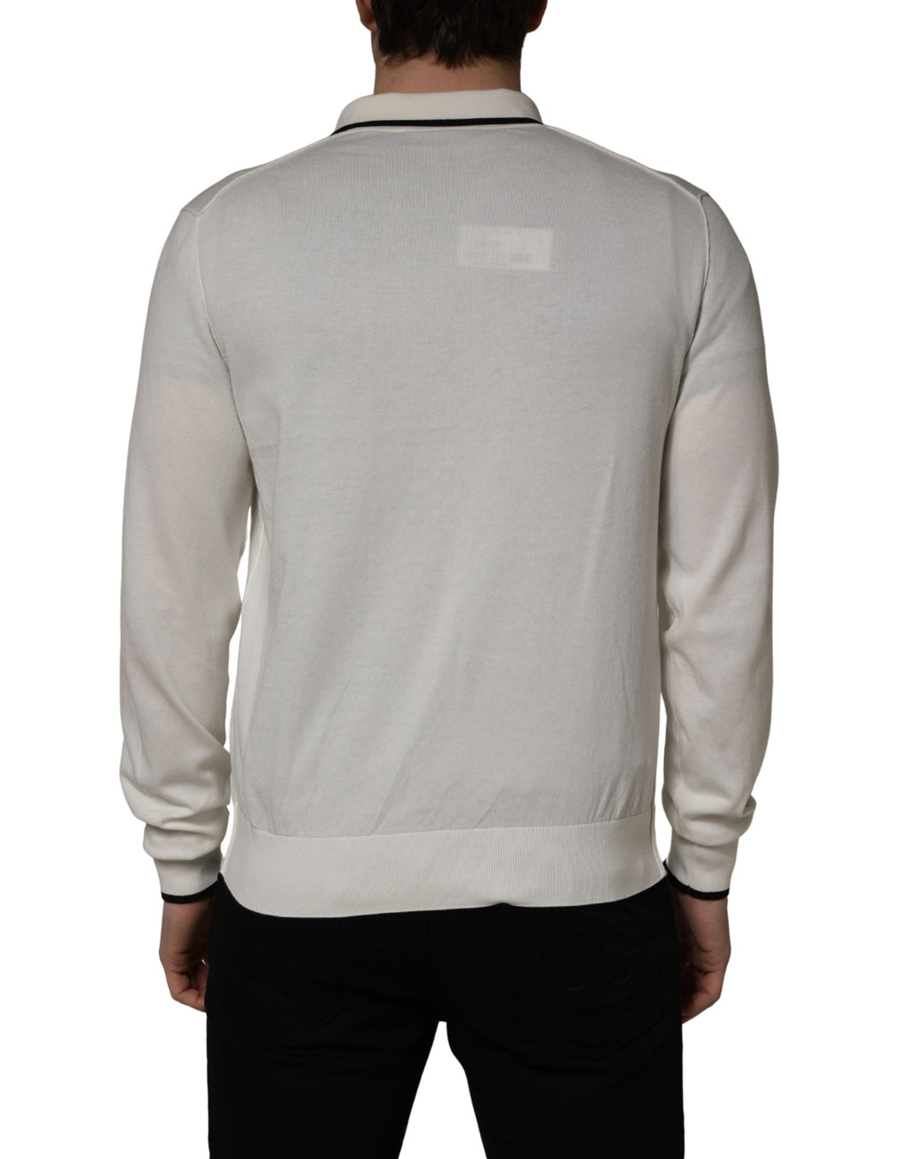 Dolce & Gabbana White Cotton Blend Men Polo Pullover Sweater