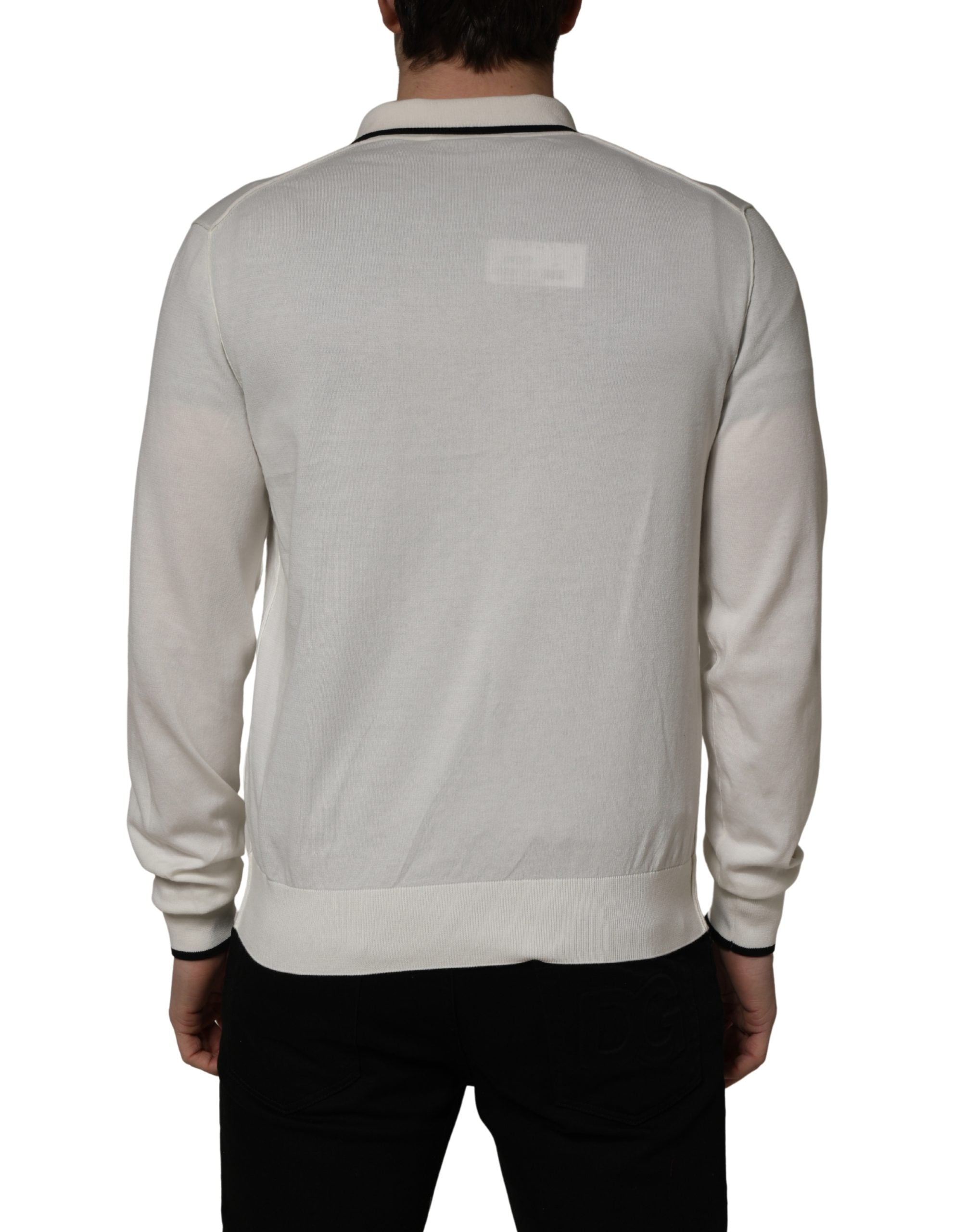 Dolce & Gabbana White Cotton Blend Men Polo Pullover Sweater