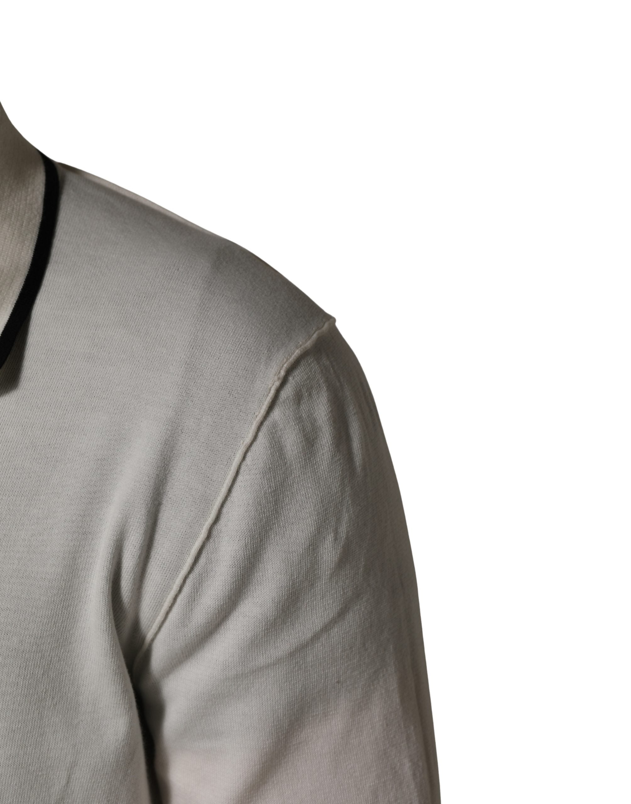 Dolce & Gabbana White Cotton Blend Men Polo Pullover Sweater