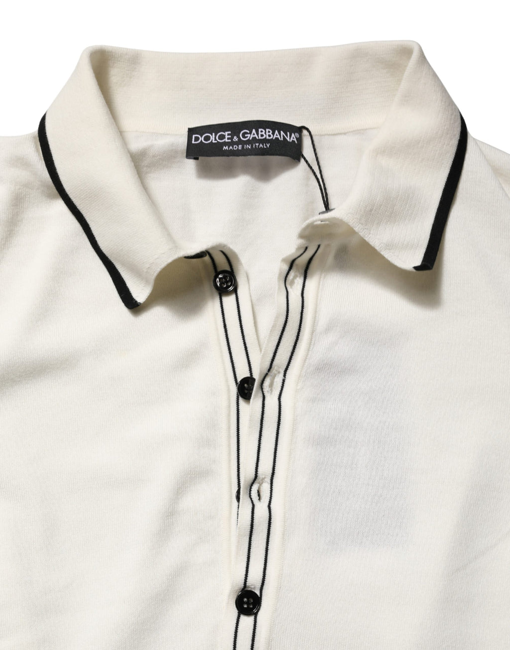 Dolce & Gabbana White Cotton Blend Men Polo Pullover Sweater