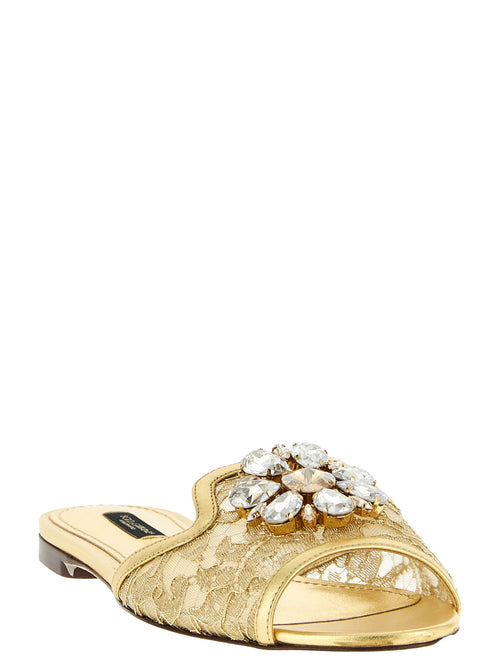 Dolce & Gabbana Gold Polyamide Slides