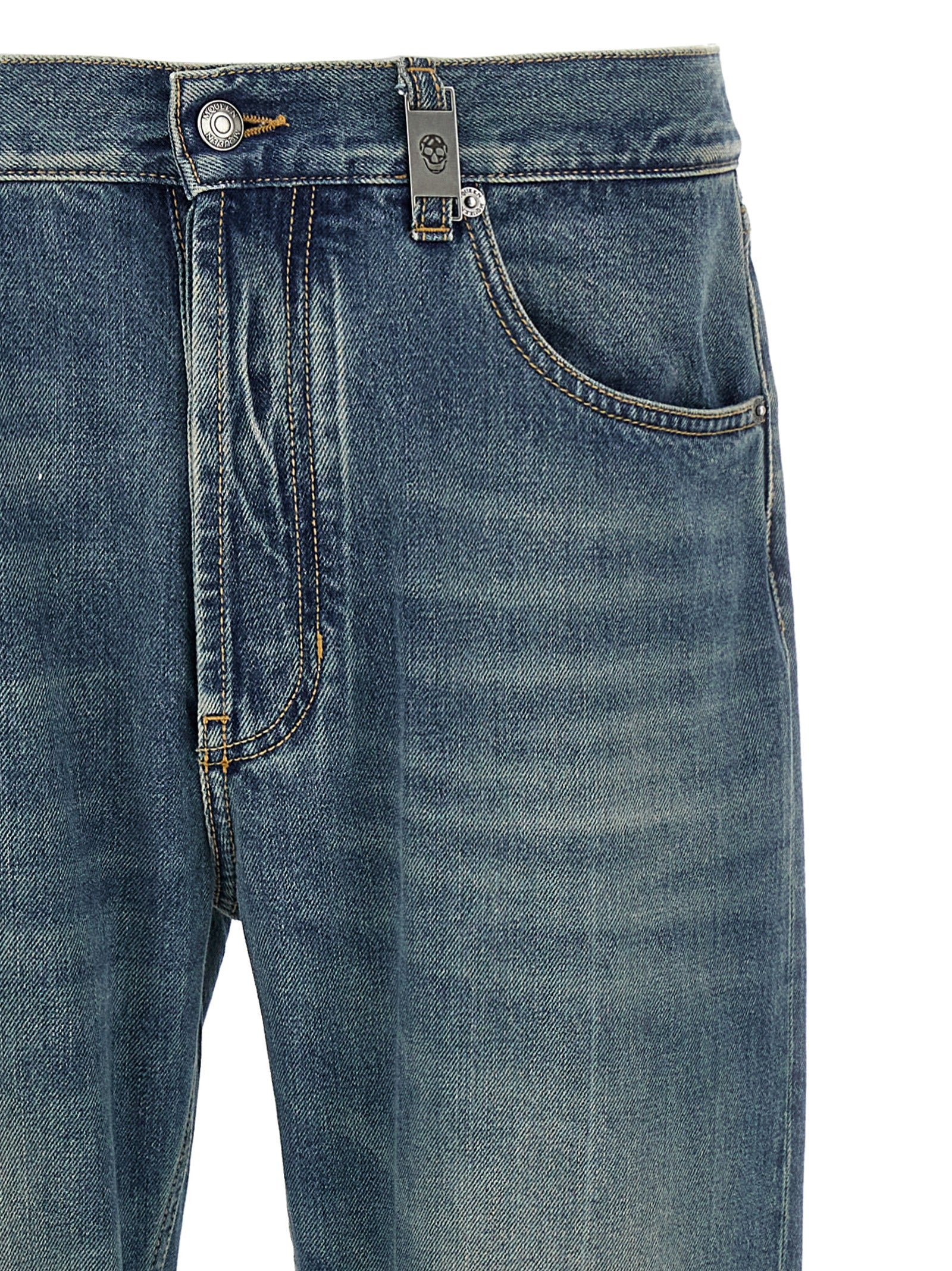 Alexander McQueen Blue Cotton Straight-Leg Jeans