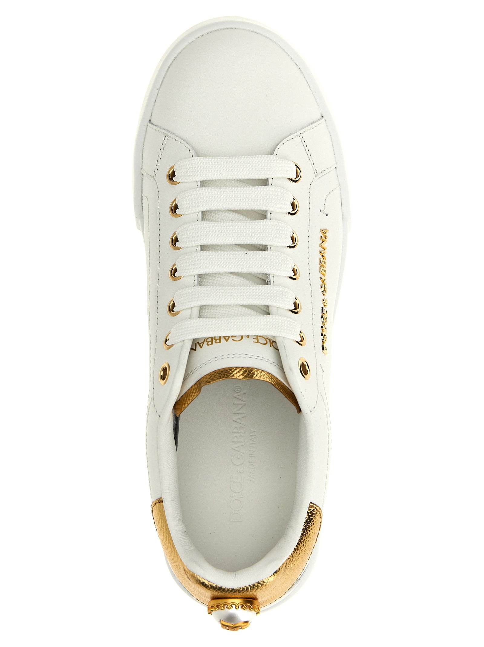 Dolce & Gabbana Gold Calfskin Low Top Sneakers