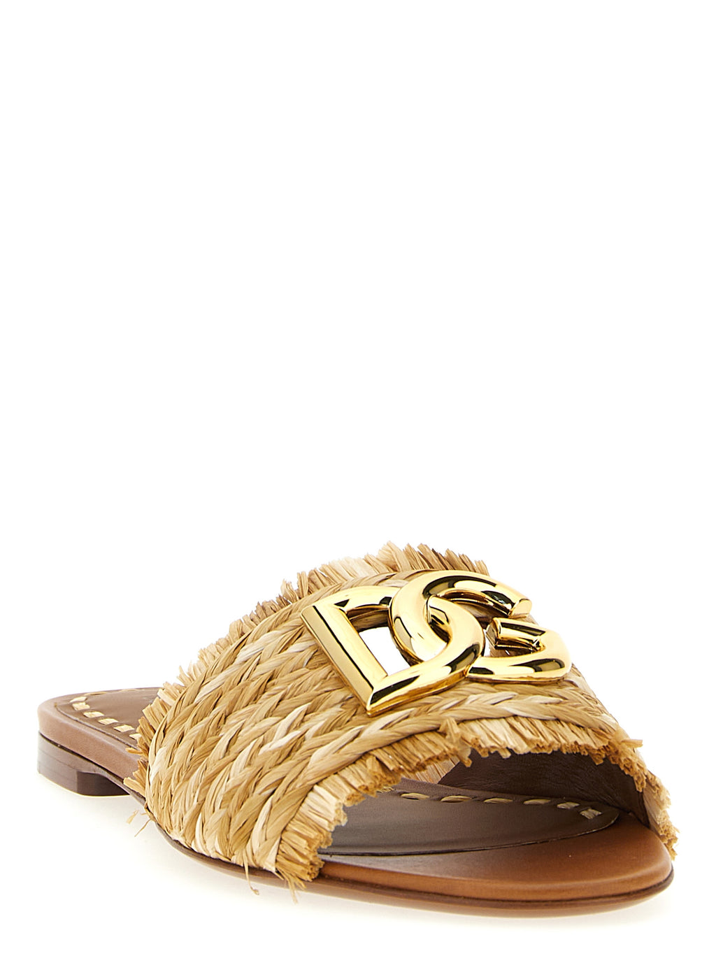 Dolce & Gabbana Brown Raffia Slides