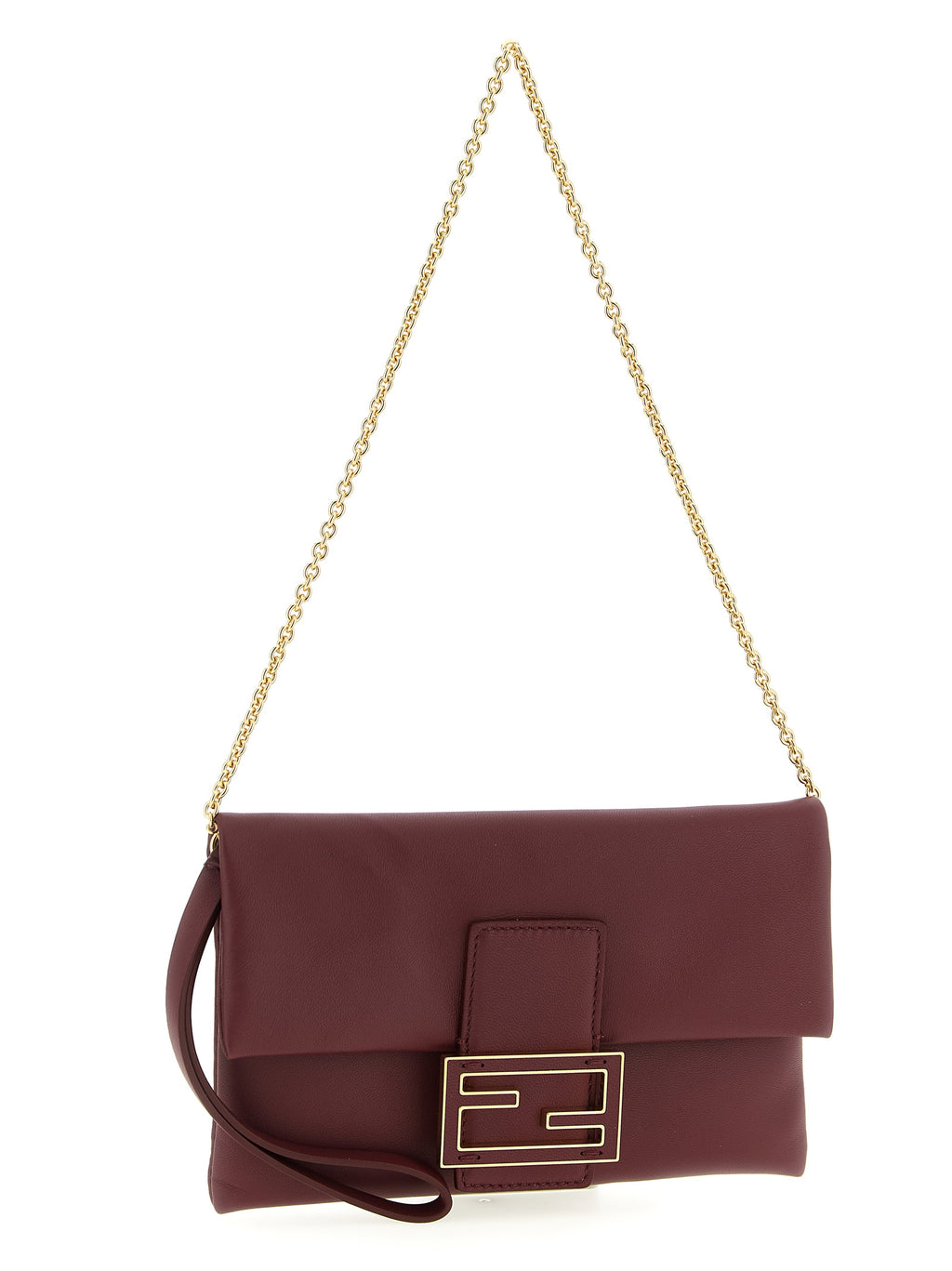 Fendi Bordeaux Lamb Leather Clutch Bag