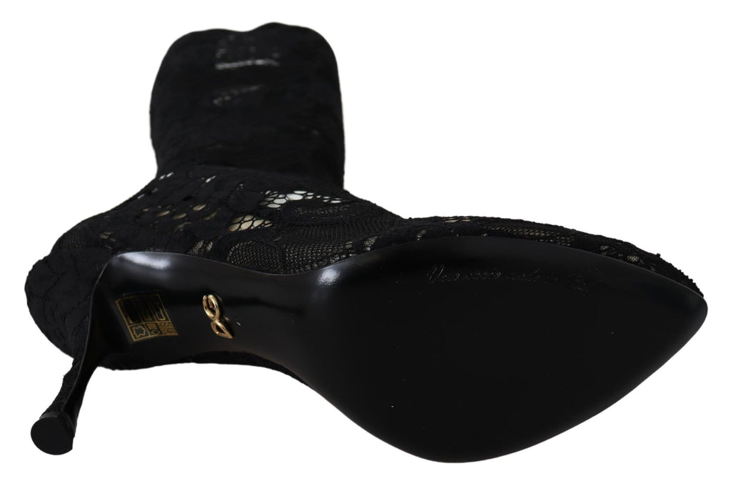 Dolce & Gabbana Black Taormina Lace Socks Boots Shoes Pumps