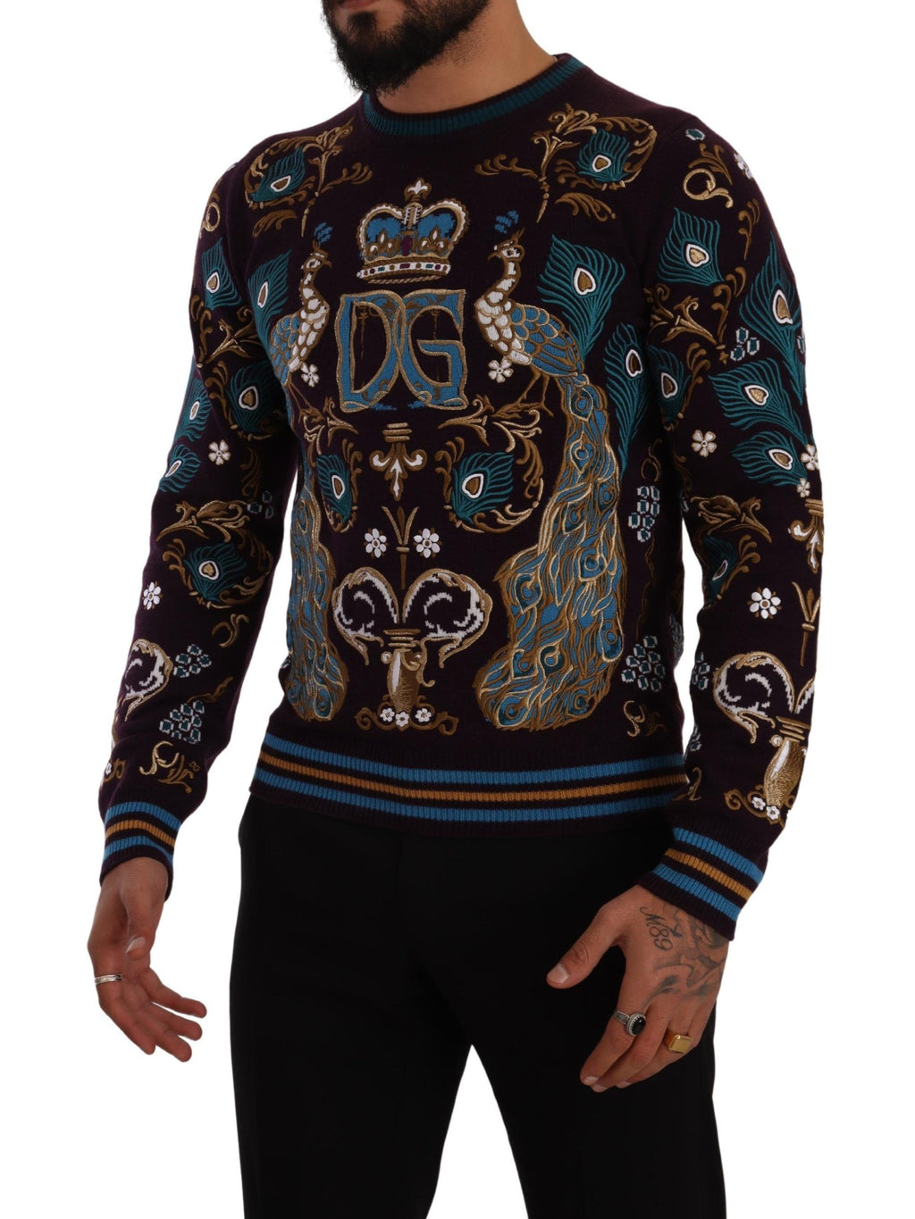 Dolce & Gabbana Bordeaux Cashmere DG Crown Embroidered Sweater