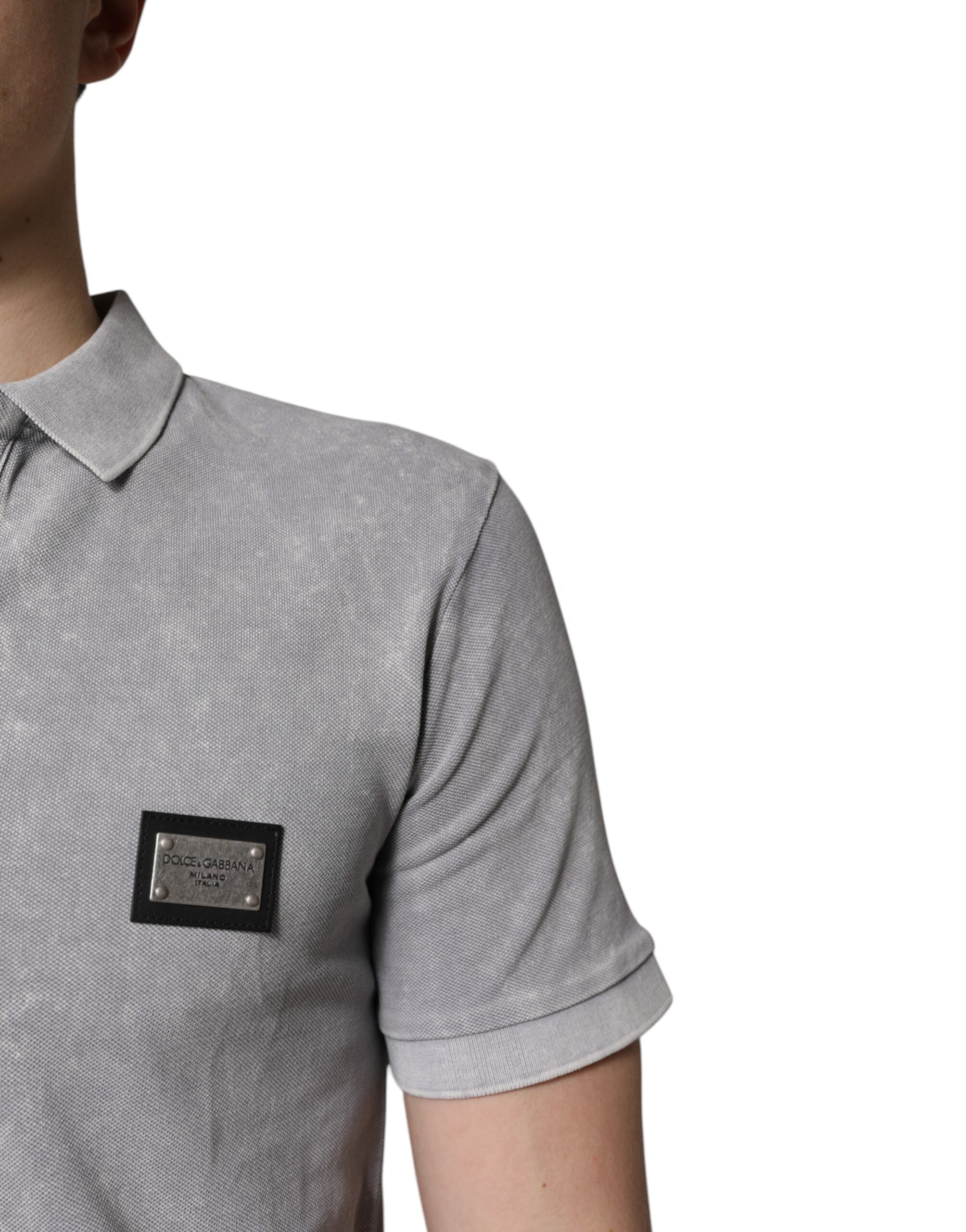 Dolce & Gabbana Gray Logo Plaque Cotton Men Polo Shirt T-shirt