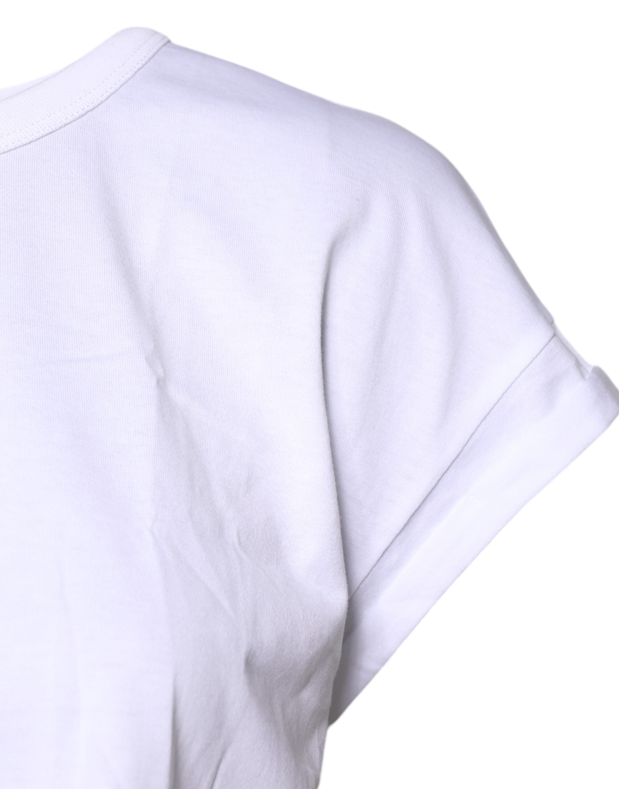 Dolce & Gabbana White Cotton Crew Neck Cropped T-shirt Top