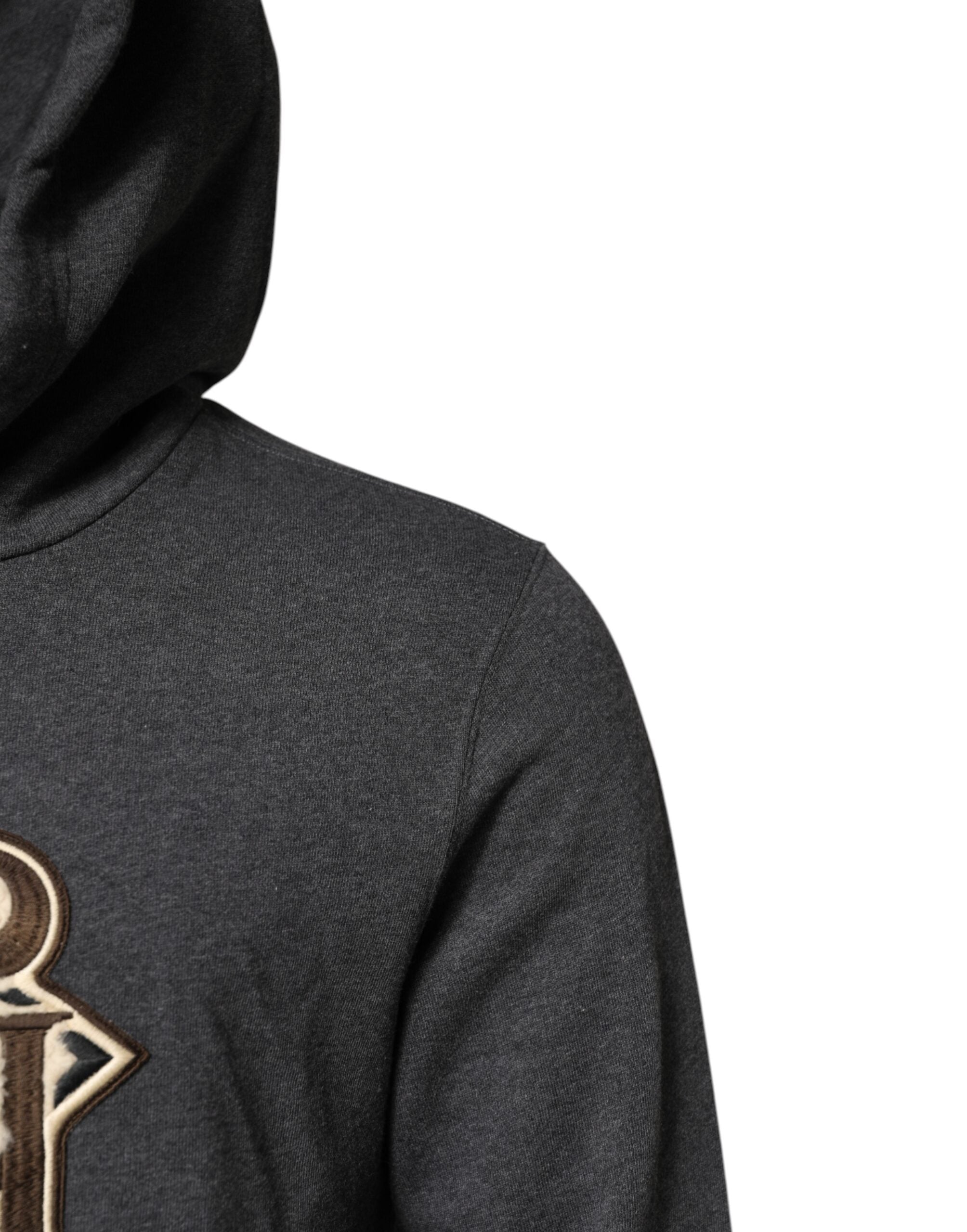Dolce & Gabbana Gray Logo Patch Hooded Sweatshirt Sweater