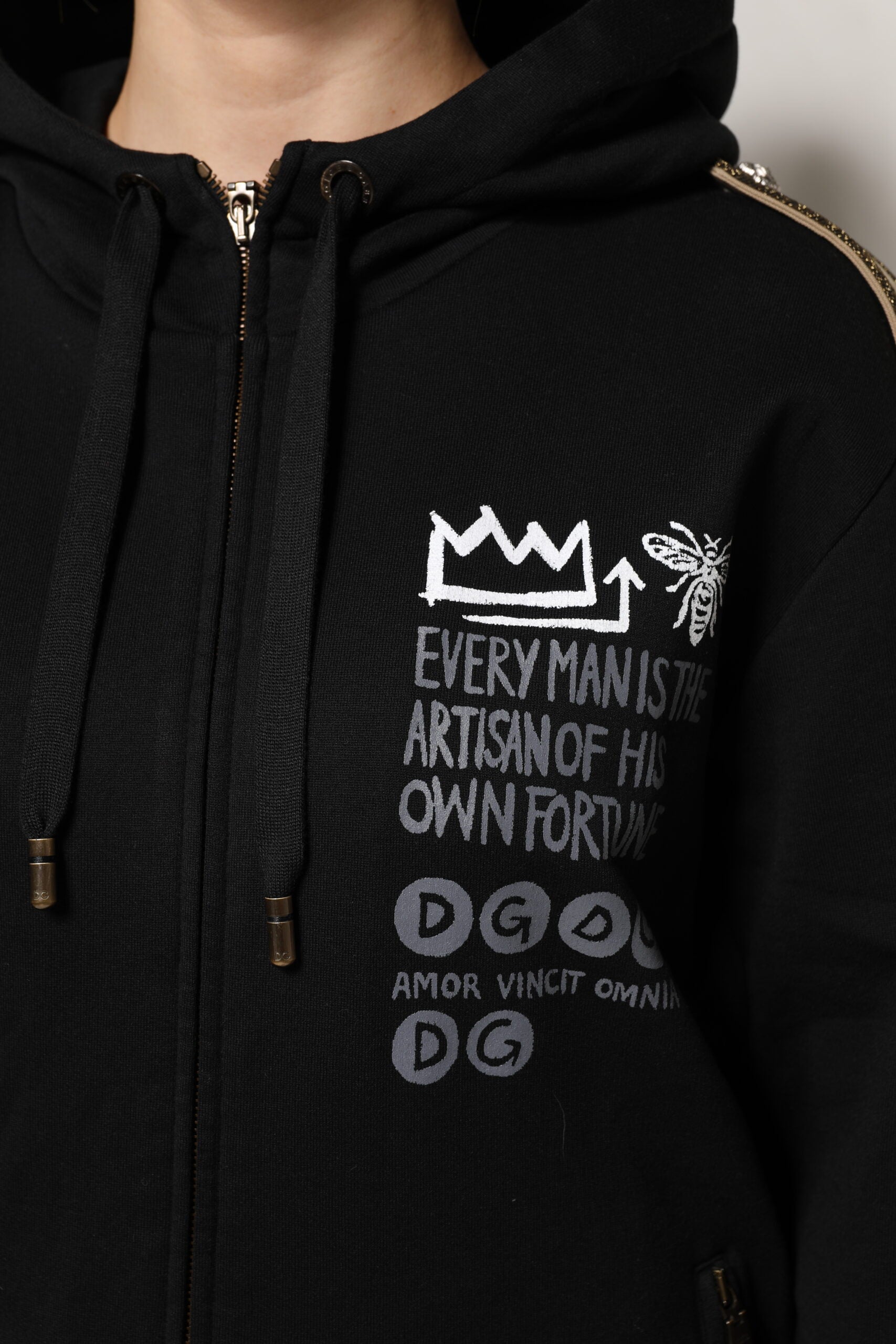 Dolce & Gabbana Black Logo Hooded Full Zip Sweatshirt Jacket